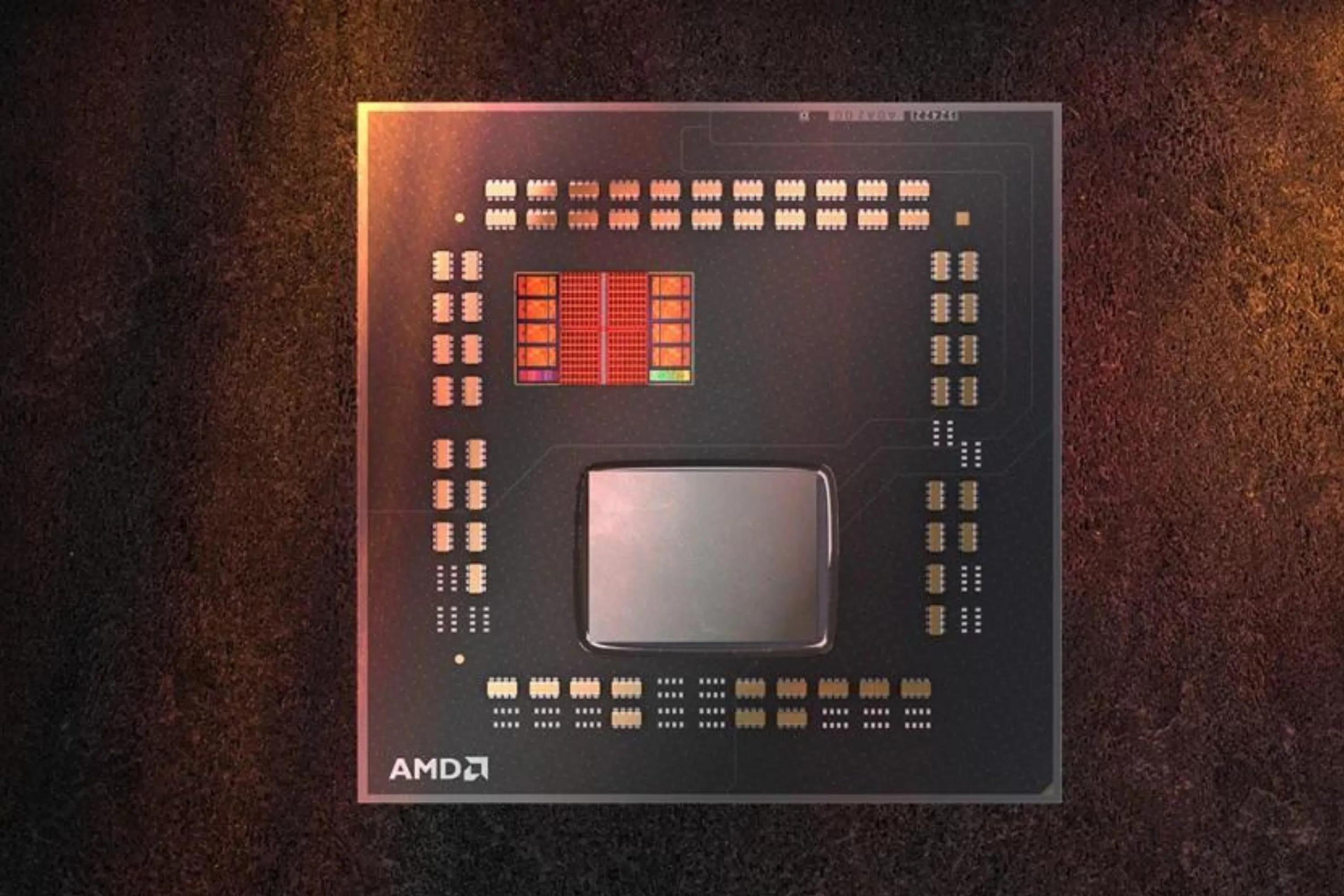 Chip CPU AMD Ryzen 7 5800X3D hiển thị rõ ràng các chi tiết trên bề mặt