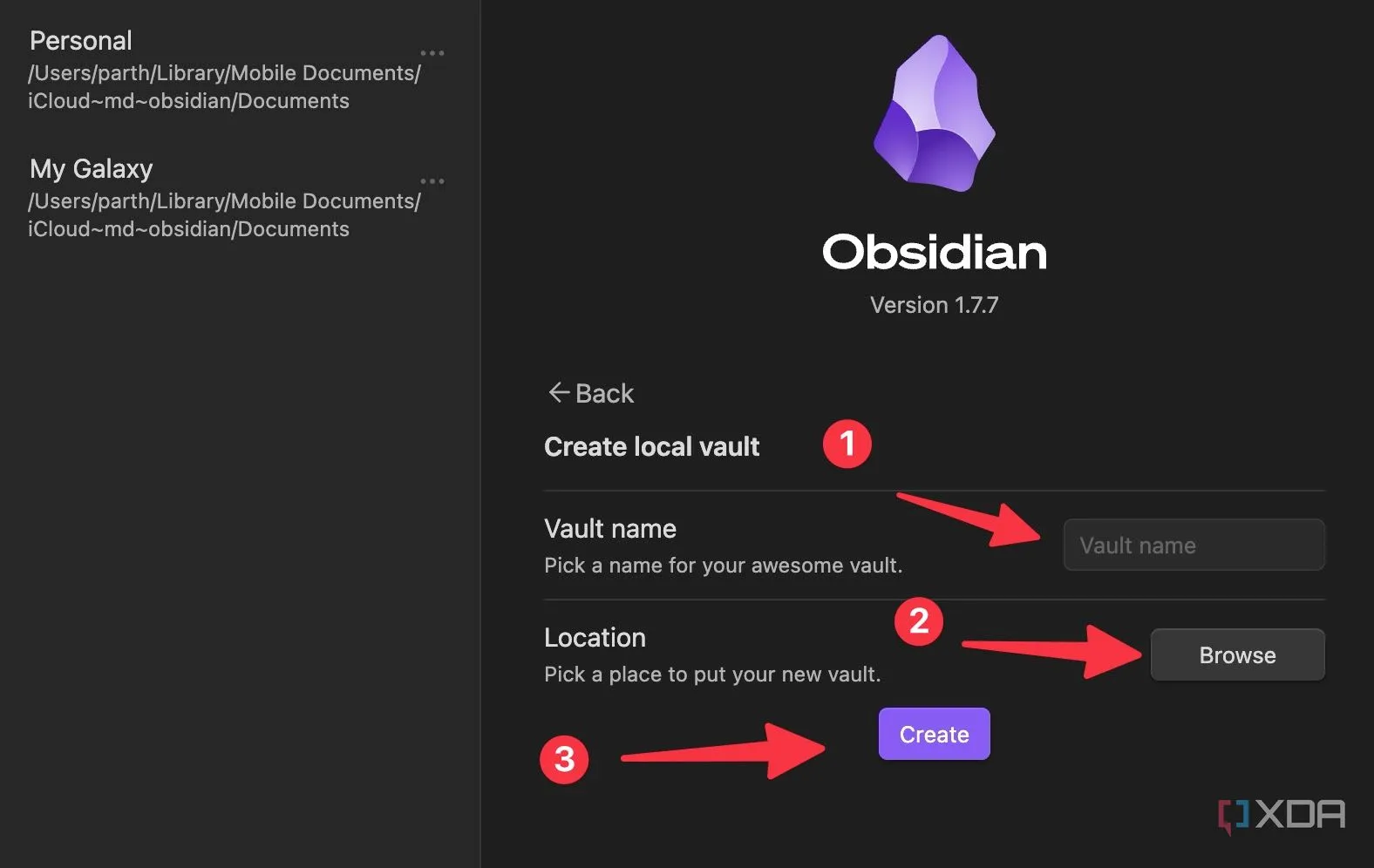 Chọn vị trí lưu trữ cho vault Obsidian trên máy tính