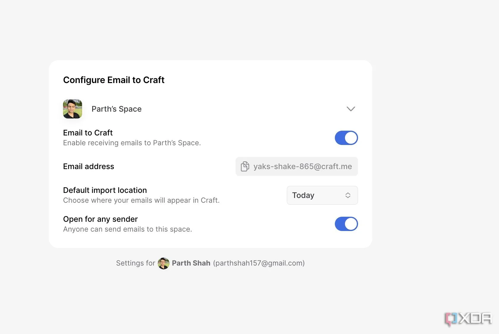 Chức năng Email to Craft giúp người dùng dễ dàng chuyển tiếp và lưu trữ email quan trọng vào không gian làm việc của Craft