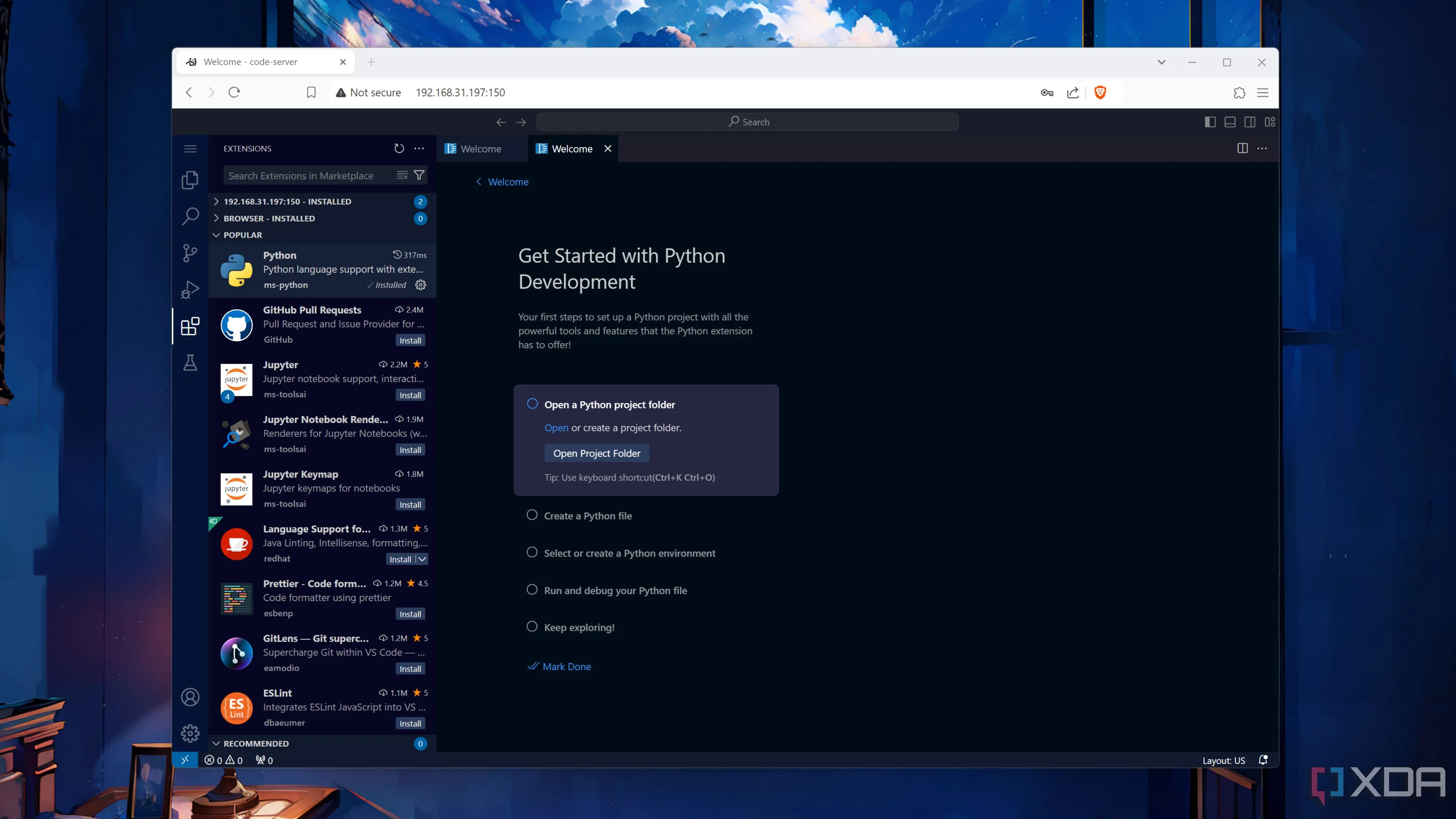 Code-server đang chạy trên Proxmox