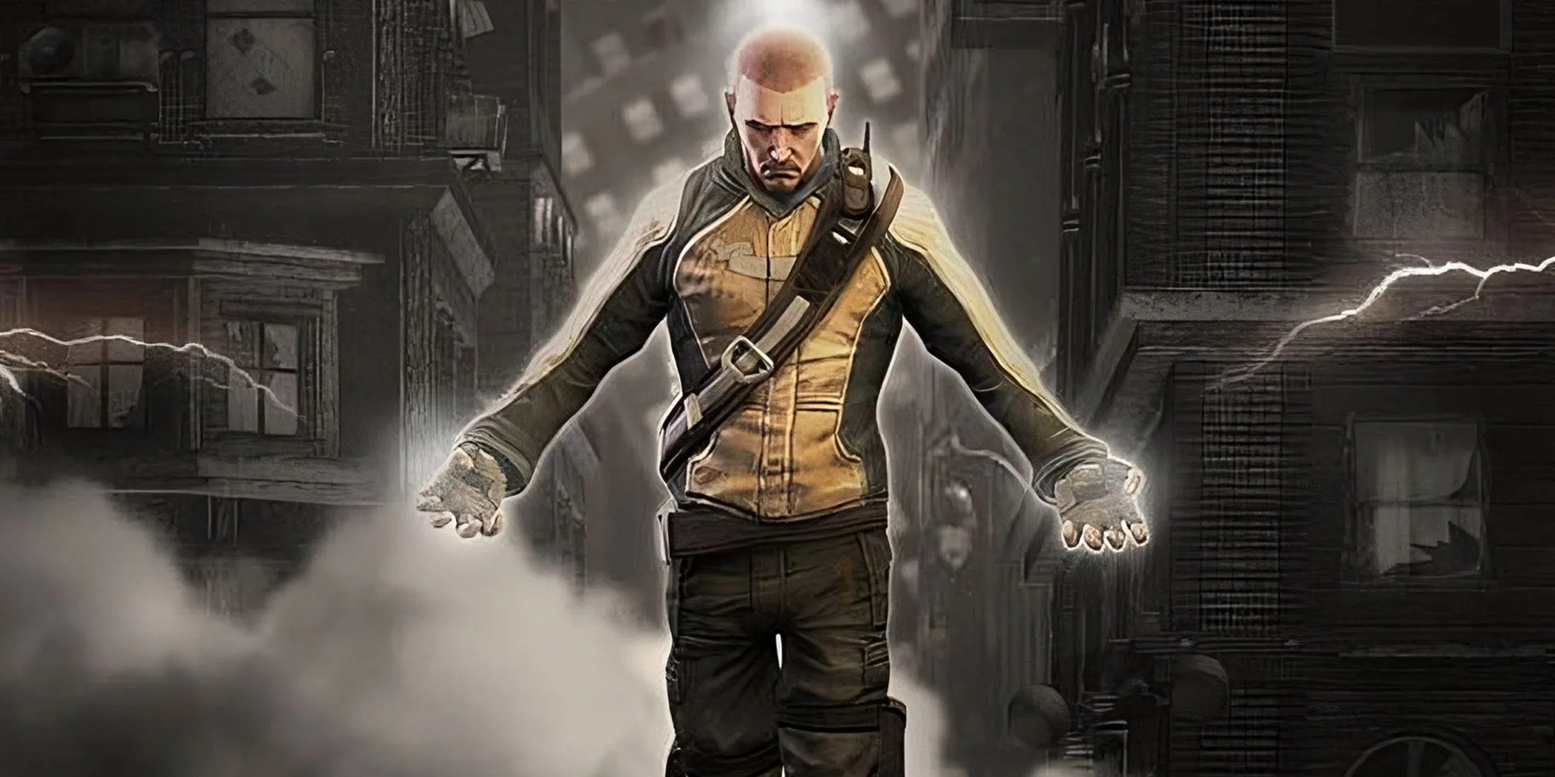 Cole MacGrath trong Infamous đang tích điện sức mạnh