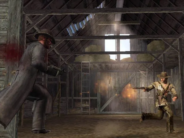 Colton hạ gục kẻ thù bằng súng lục trong game Gun