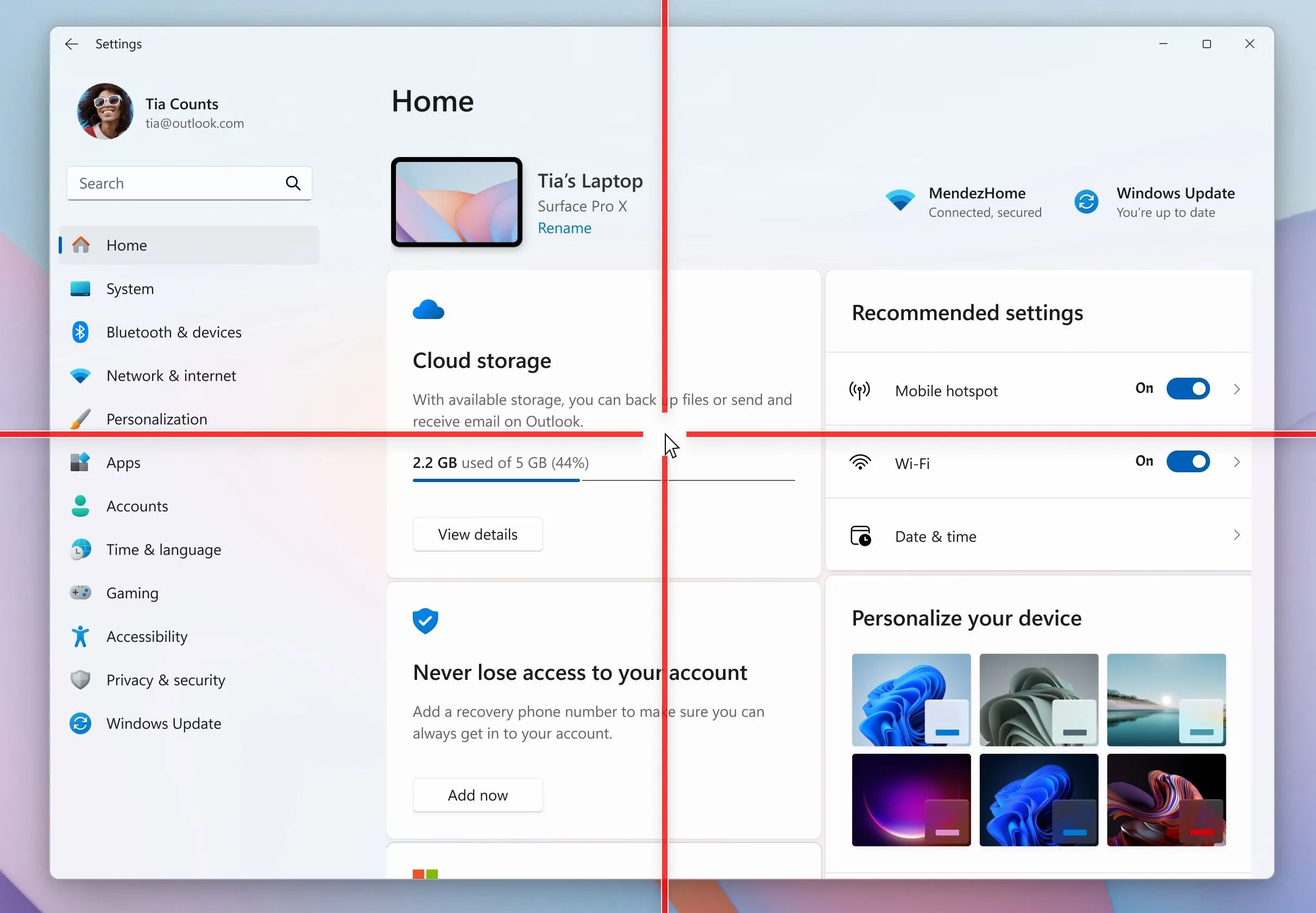 Con trỏ chuột hiển thị trên màn hình Windows 11 với hiệu ứng chỉ báo