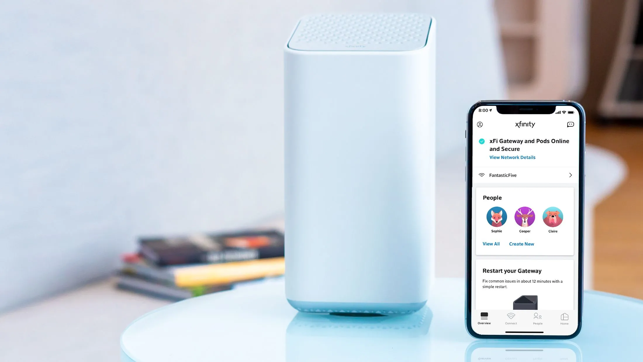 Cổng internet Xfinity XFi và giao diện điều khiển ứng dụng, thể hiện cách các nhà mạng tích hợp dịch vụ vào router của họ.