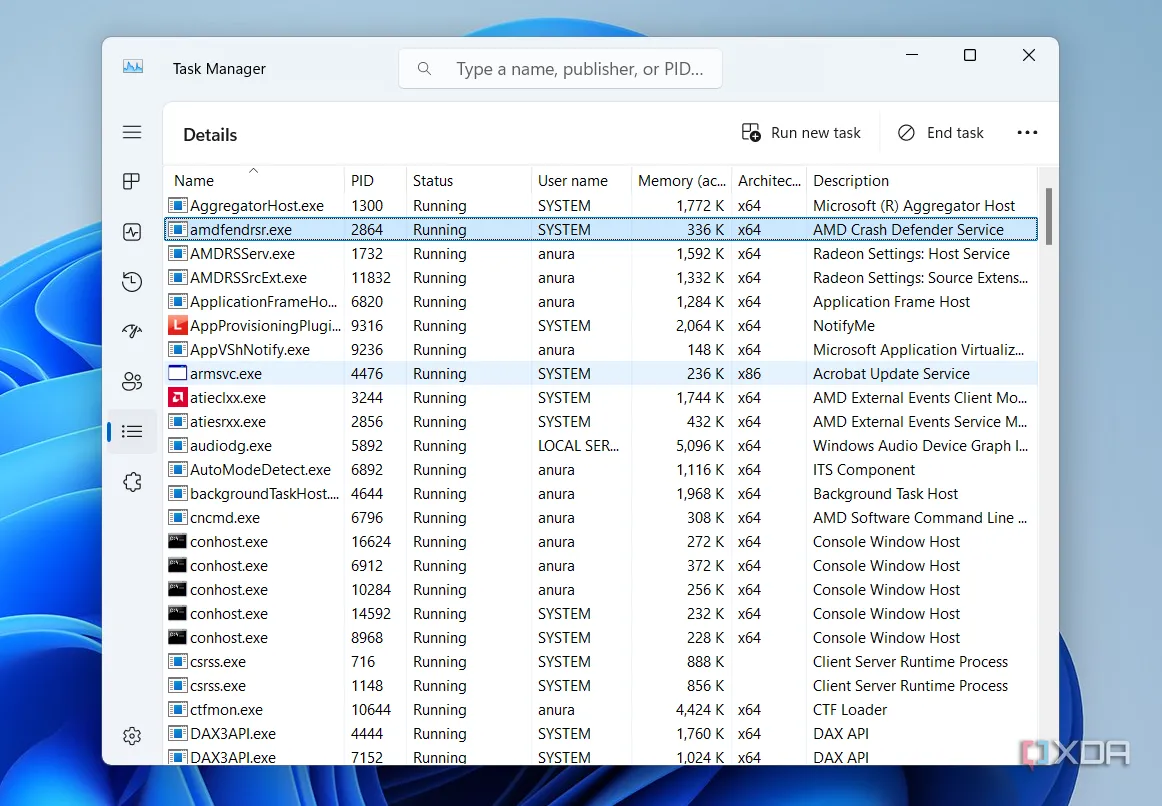 Cột PID (Process Identifier) trong Task Manager cung cấp mã định danh duy nhất cho từng tiến trình.