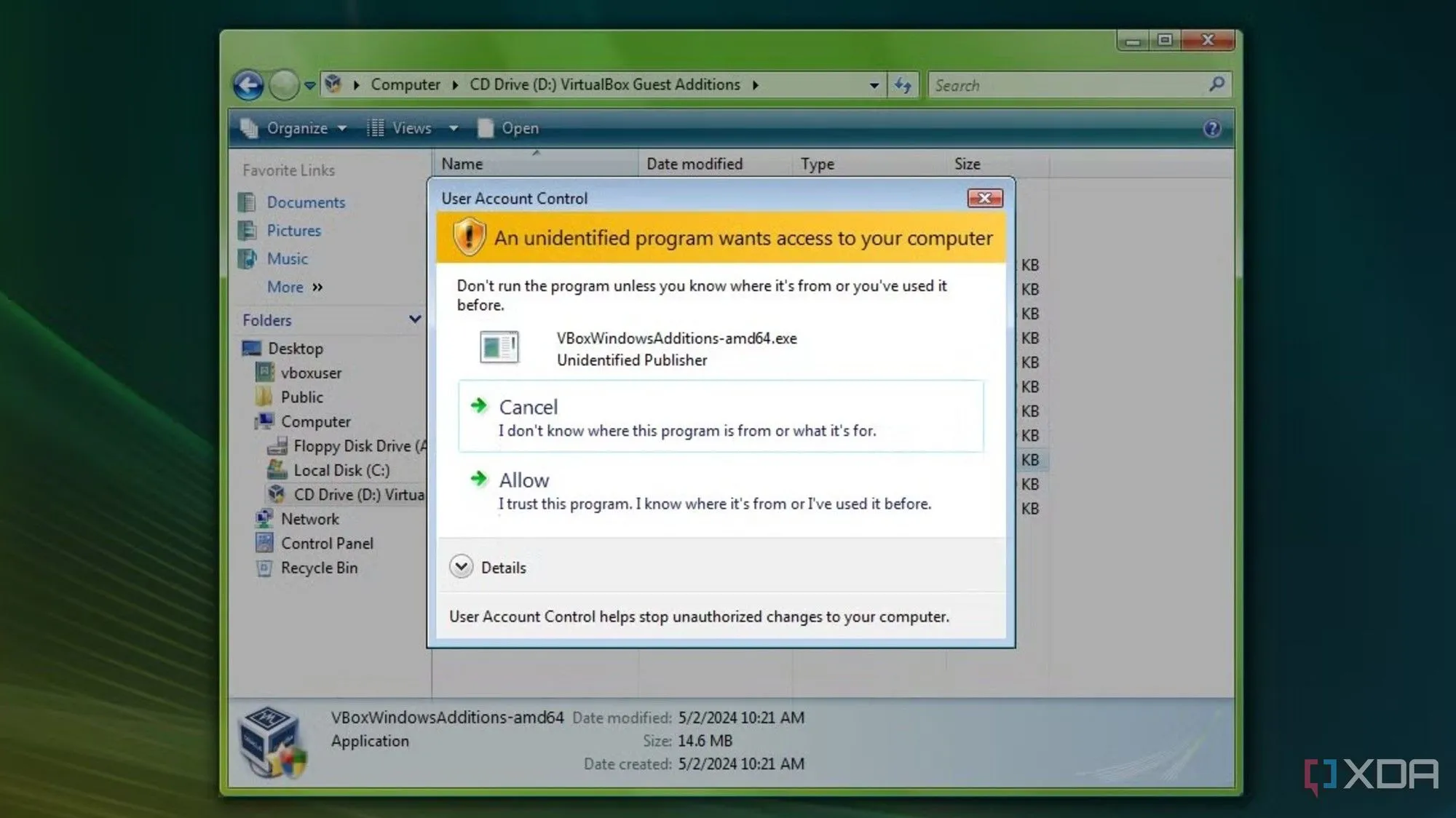 Cửa sổ thông báo User Account Control (UAC) phiền toái trên Windows Vista yêu cầu quyền