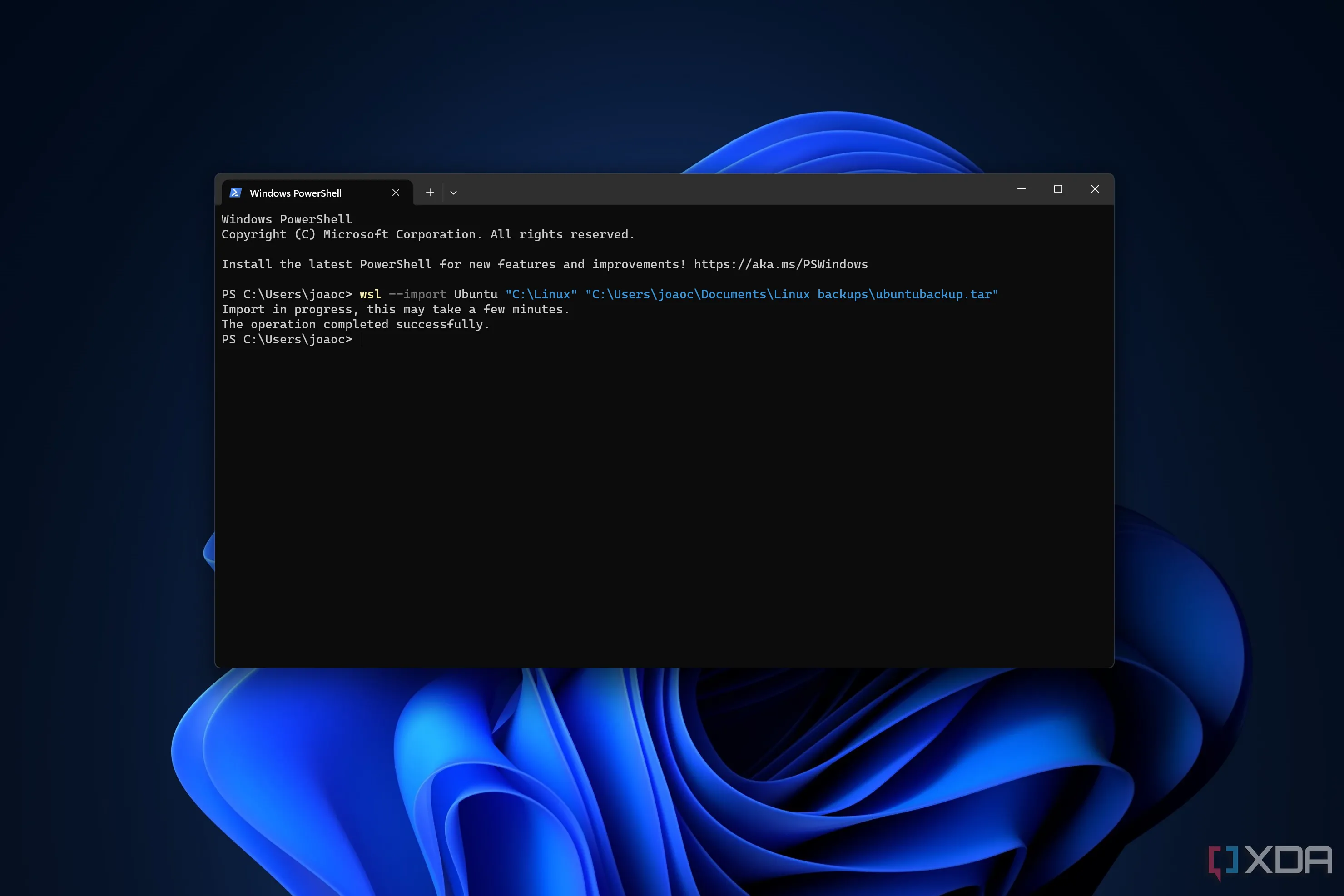 Cửa sổ Windows Terminal hiển thị các lệnh và đầu ra từ Terminal Linux của WSL2