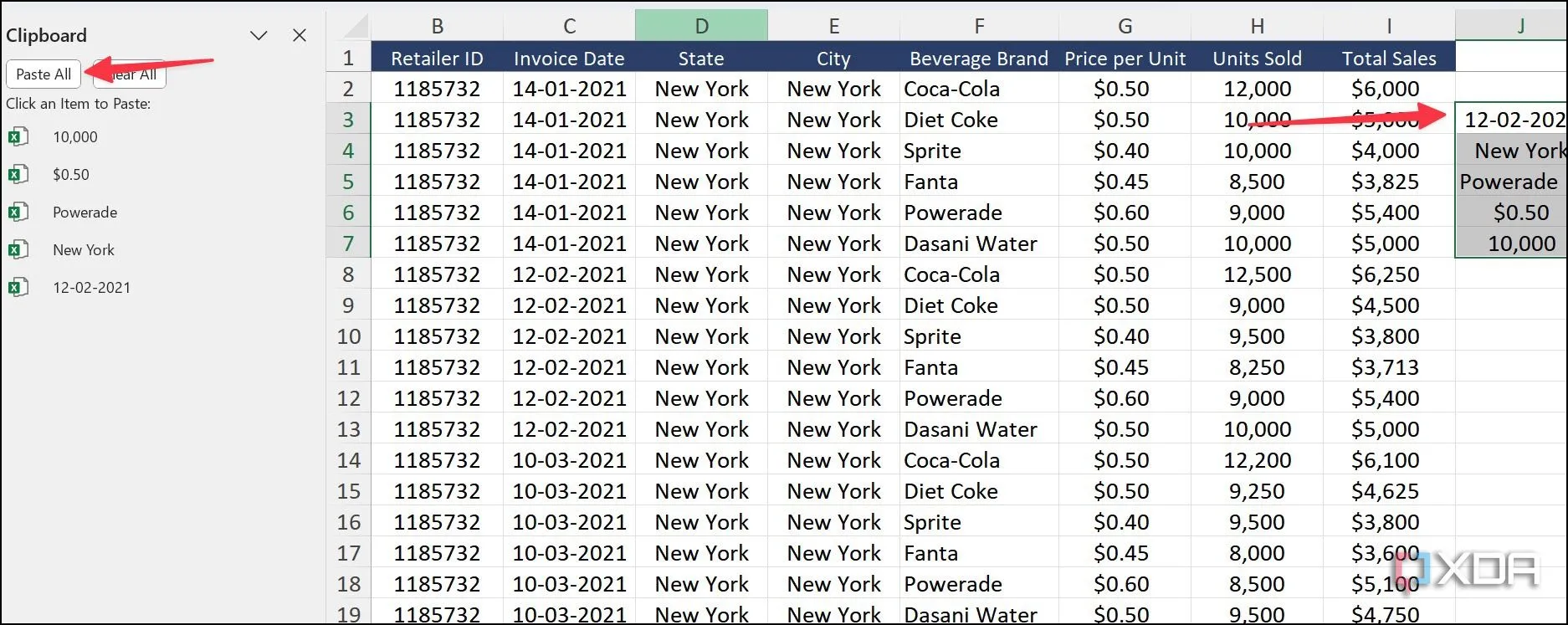 Dán tất cả các mục đã sao chép từ Clipboard trong Excel