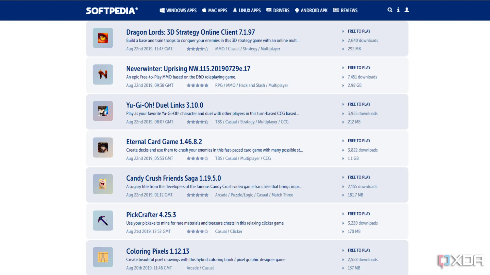 Danh mục game miễn phí trên Softpedia, bao gồm cả game PC và game di động.
