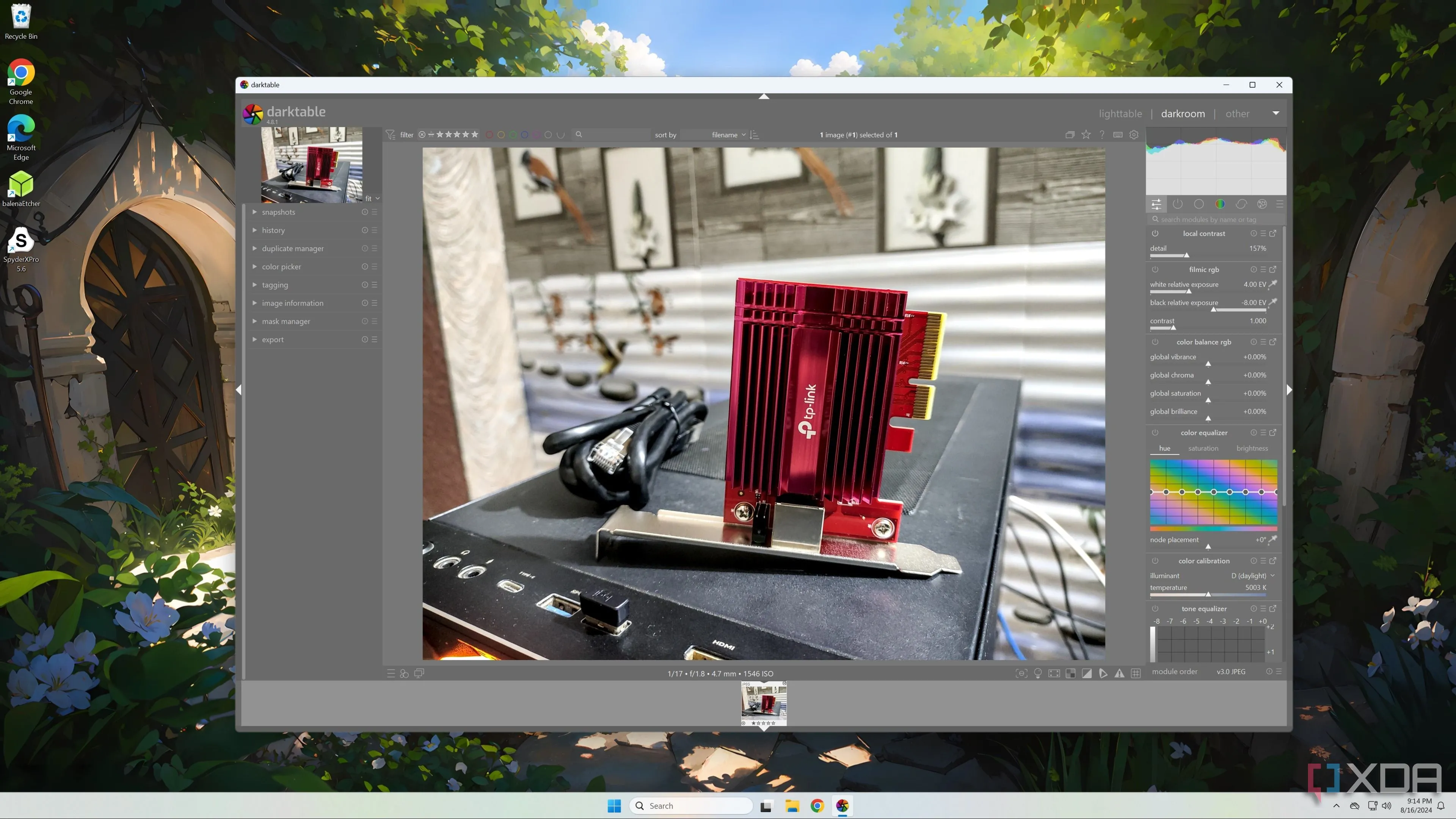Darktable hoạt động trên Windows 11, hiển thị khả năng chỉnh sửa ảnh RAW và quản lý bộ sưu tập