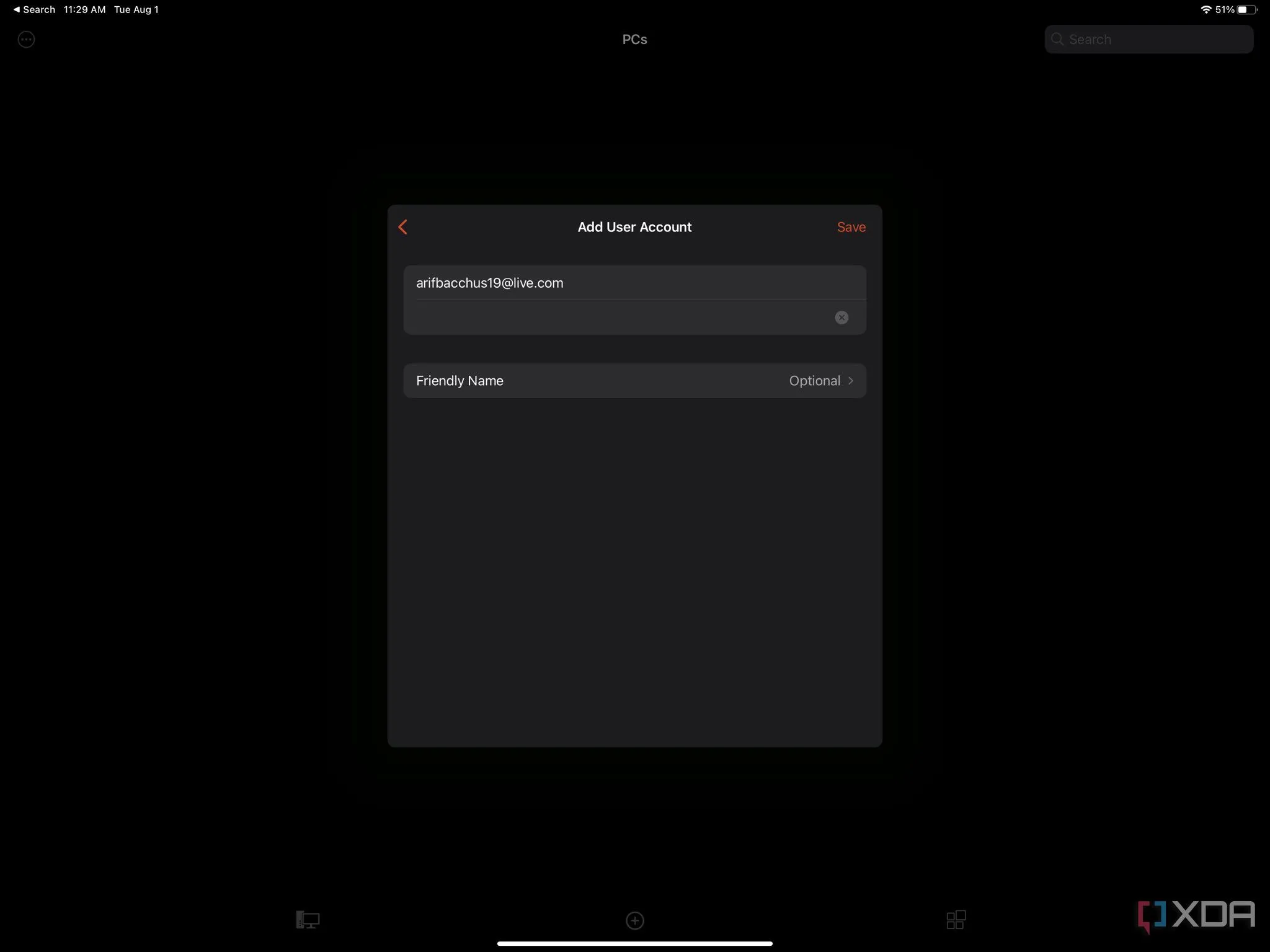 Điền tên thân thiện cho kết nối Remote Desktop trong ứng dụng Windows App Mobile trên iPad