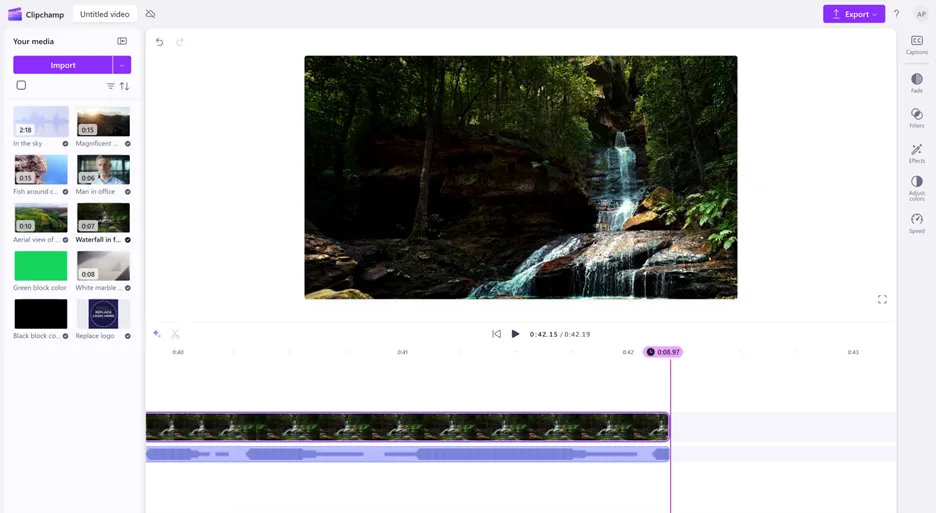 Dòng thời gian chỉnh sửa chi tiết trong Clipchamp với tính năng hiển thị dấu thời gian chính xác