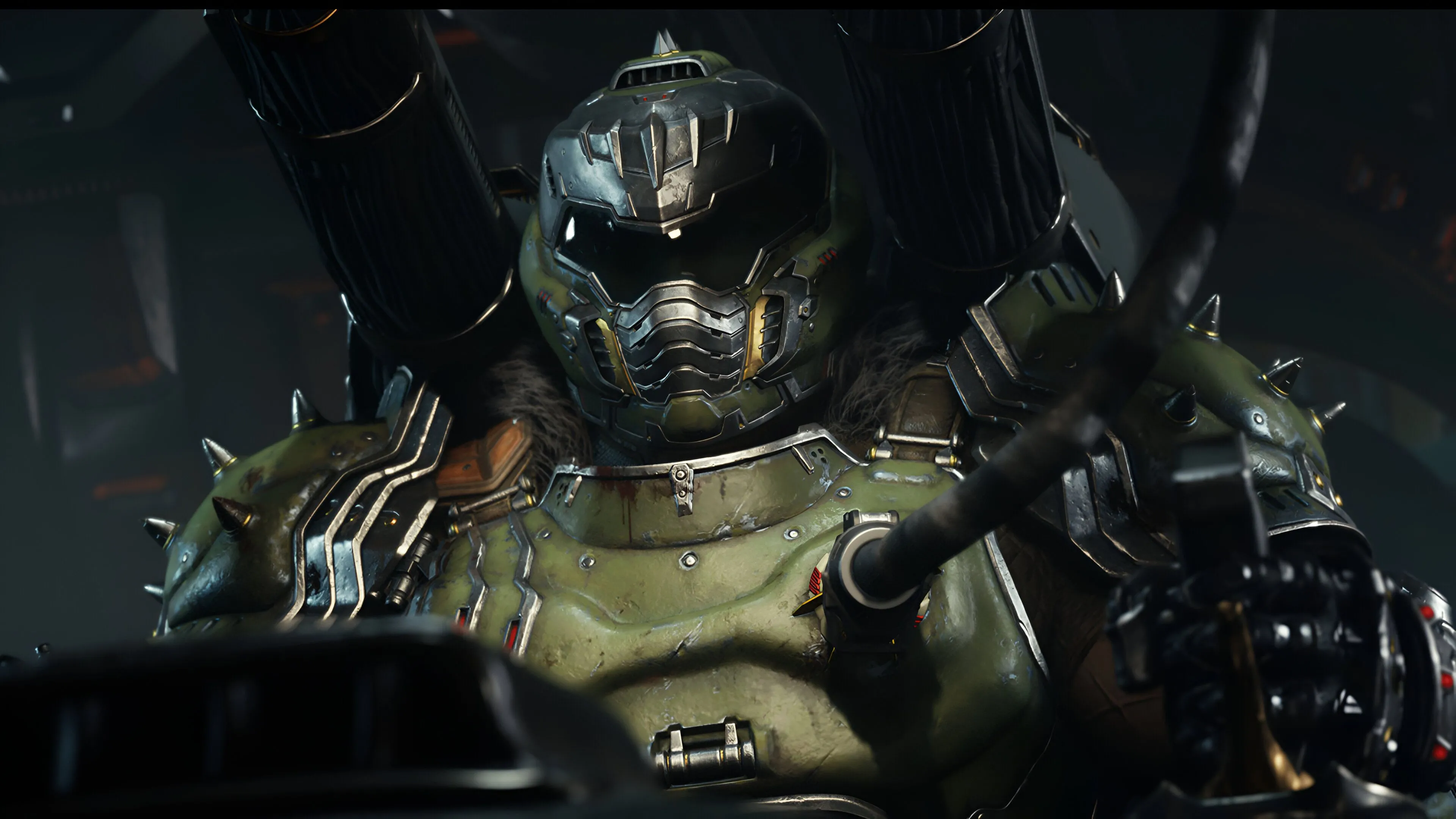 Doom Slayer điều khiển Atlan Mech trong Doom The Dark Ages, thể hiện chi tiết đồ họa và sự đa dạng gameplay.