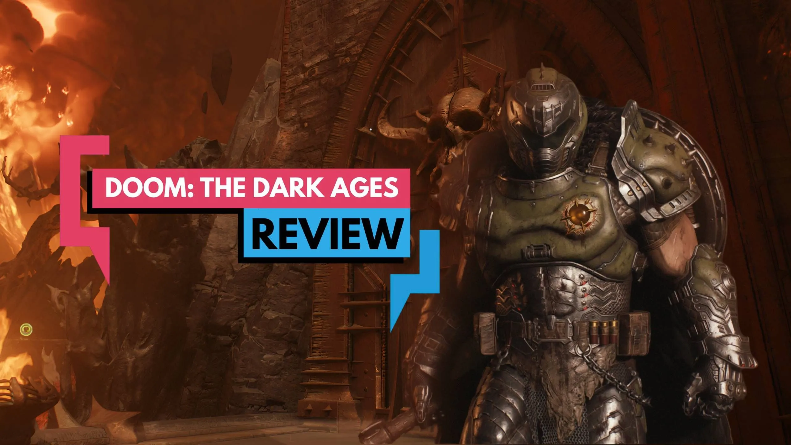 Doom Slayer đứng trước cổng địa ngục trong Doom The Dark Ages, thể hiện bối cảnh tăm tối và đồ họa ấn tượng.