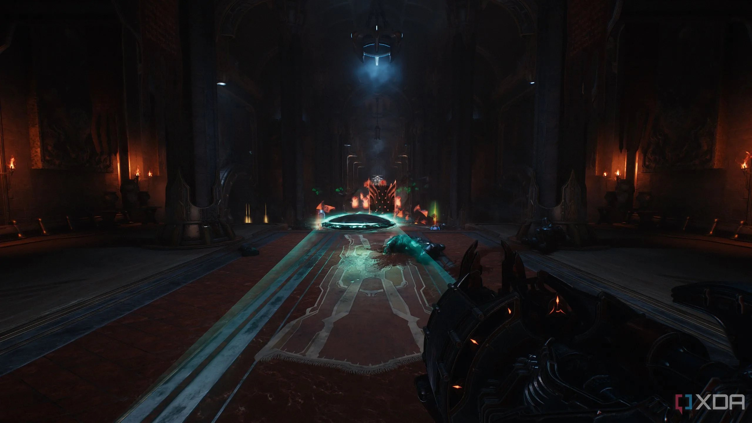 Doom Slayer ném khiên vào kẻ thù trong trận chiến khốc liệt tại Doom The Dark Ages.