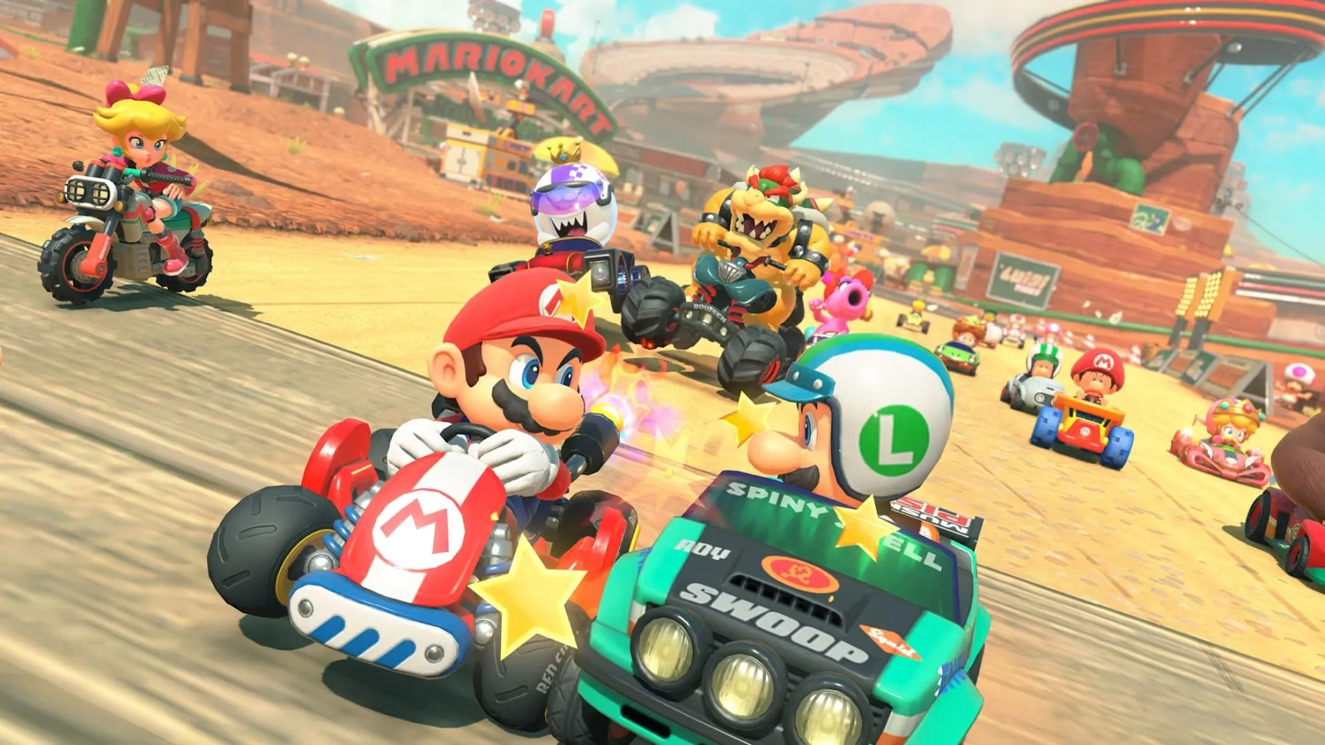 Đường đua lấy cảm hứng từ sa mạc trong Grand Prix Flower Cup của Mario Kart World