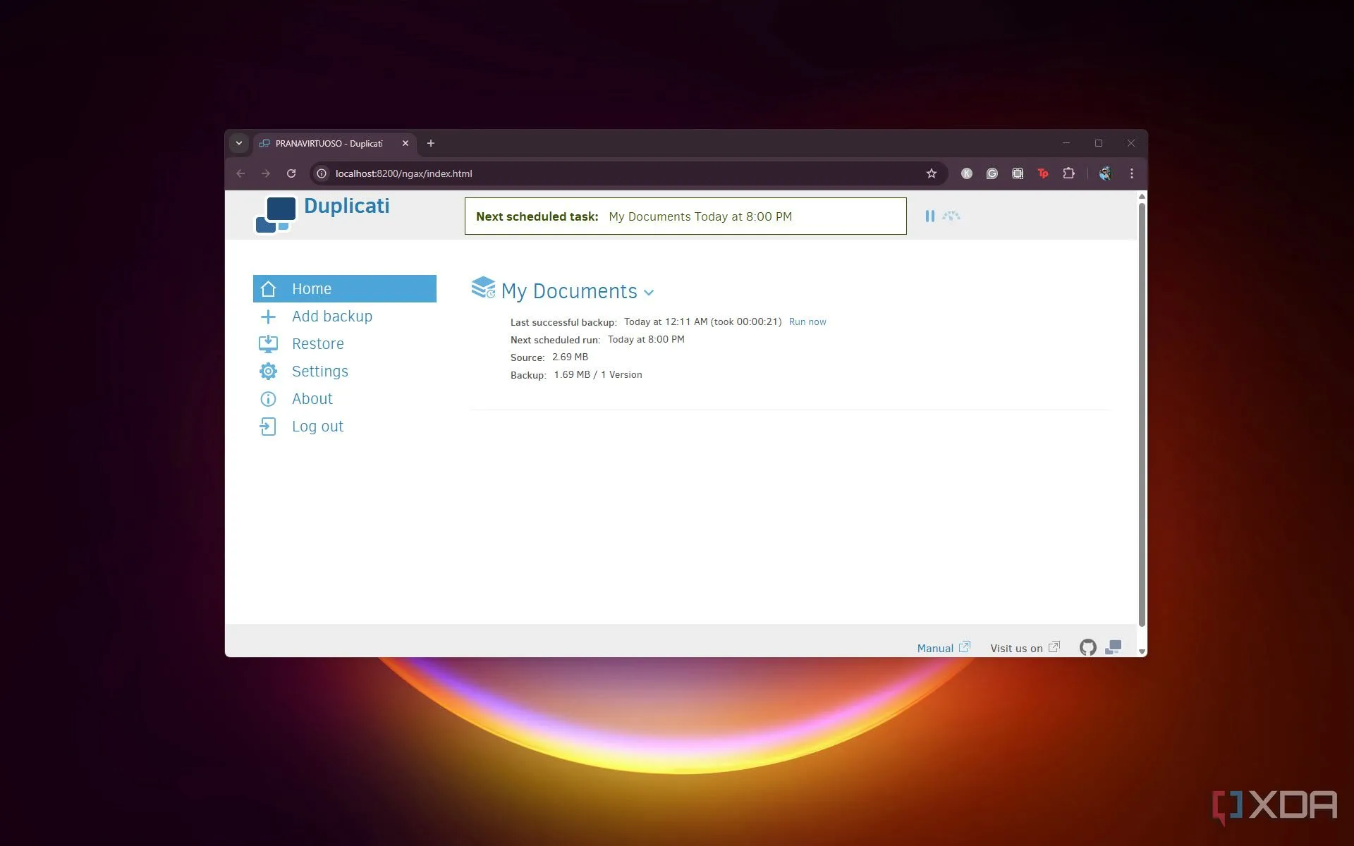 Duplicati hoạt động trên máy tính Windows