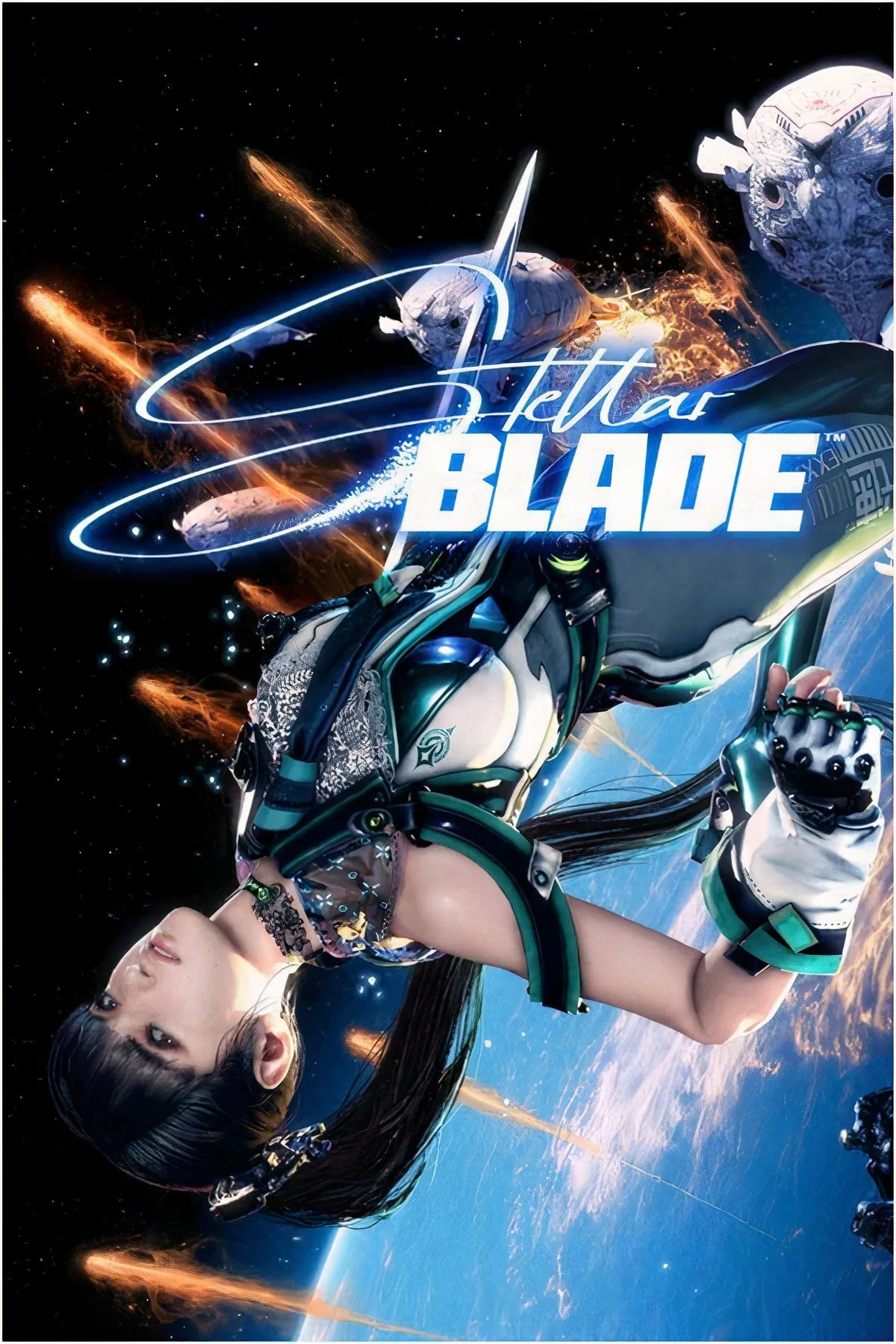 Eve chiến đấu với quái vật khổng lồ trong Stellar Blade, thể hiện lối chơi hành động mạnh mẽ