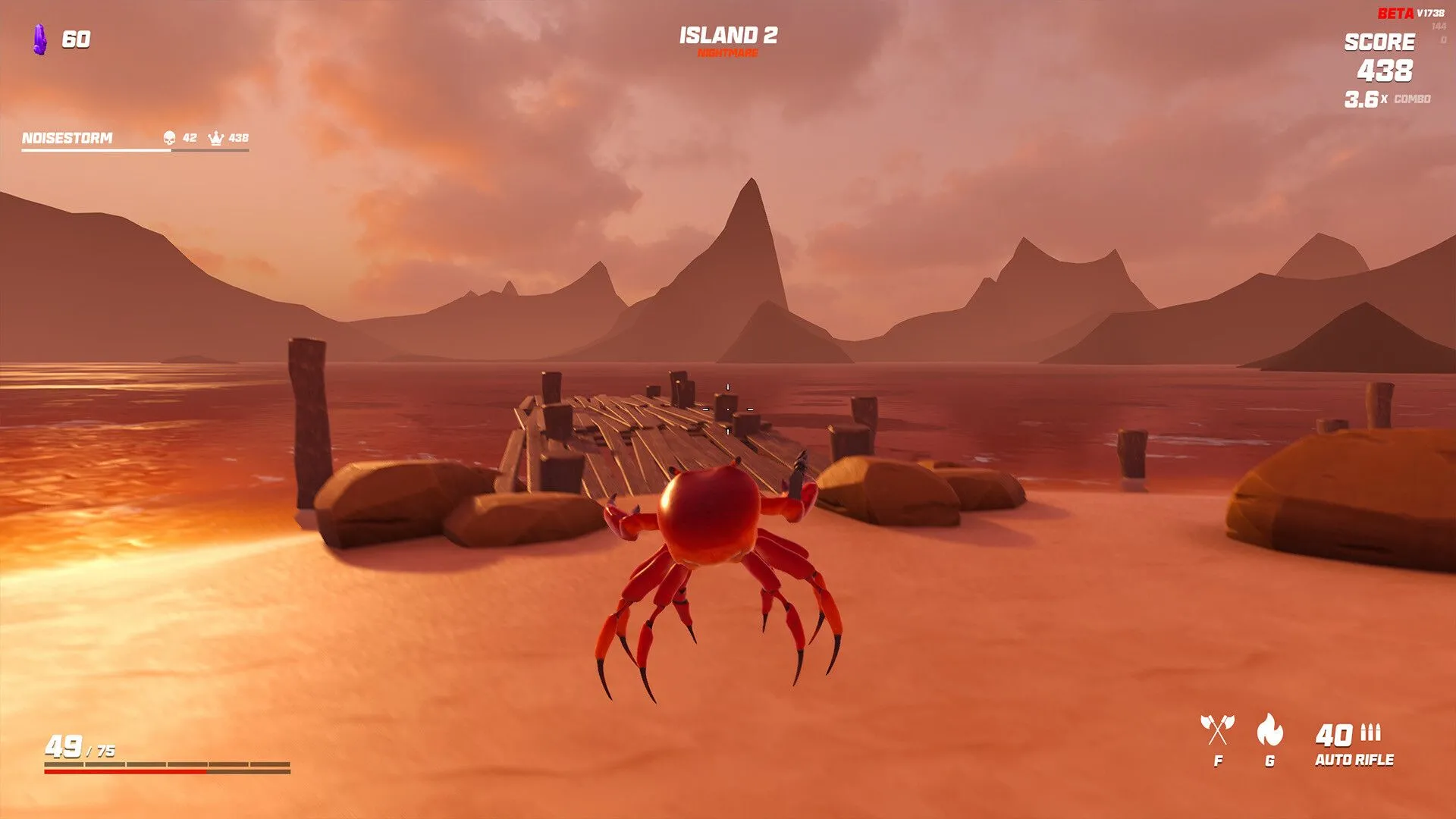 Game thủ điều khiển cua chiến đấu trong game indie Crab Champions trên Steam