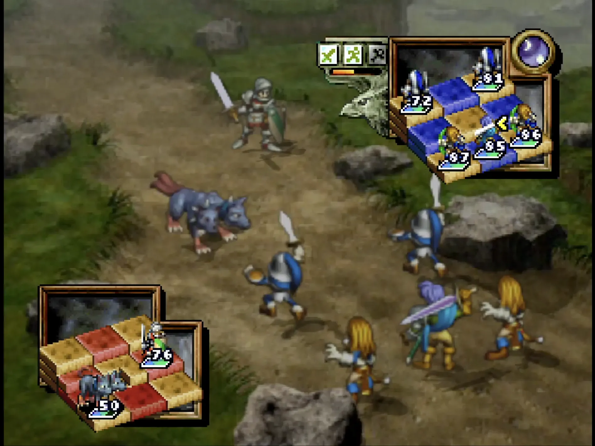 Gameplay chiến thuật Ogre Battle 64 trên Nintendo 64, minh họa game nhập vai chiến thuật sâu sắc