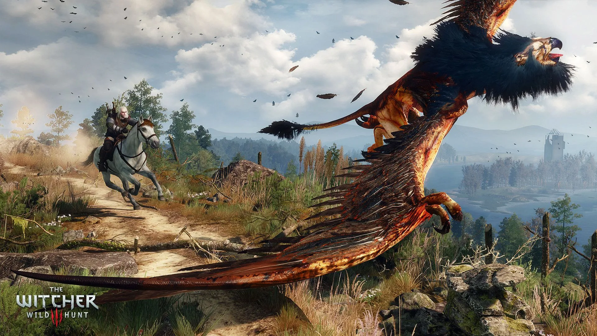 Geralt đang săn quái vật trong thế giới mở rộng lớn của The Witcher 3: Wild Hunt, một tựa game nhập vai đỉnh cao.