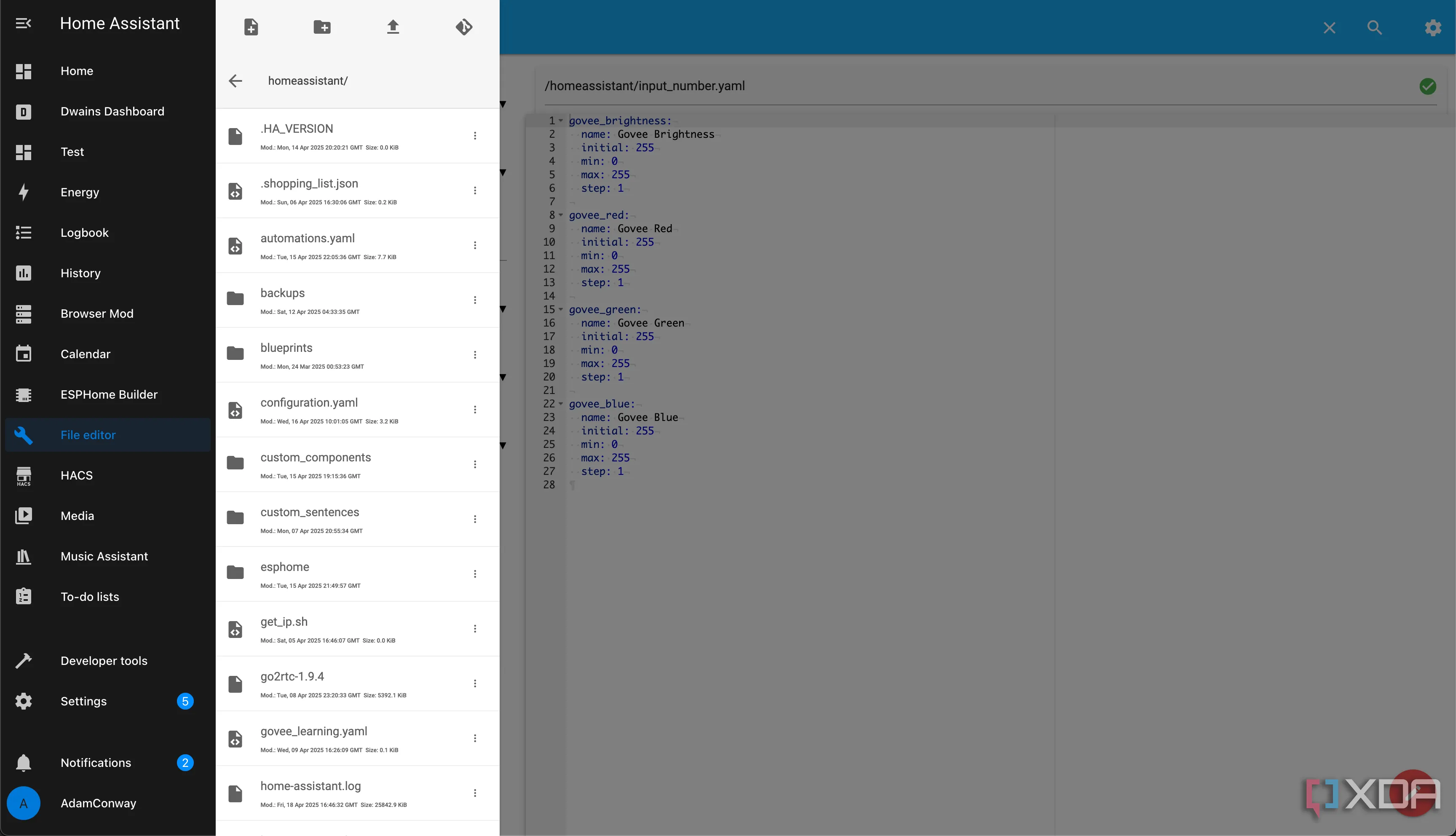 Giao diện Add-on File Editor trong Home Assistant giúp chỉnh sửa các file cấu hình YAML một cách trực quan trên trình duyệt.