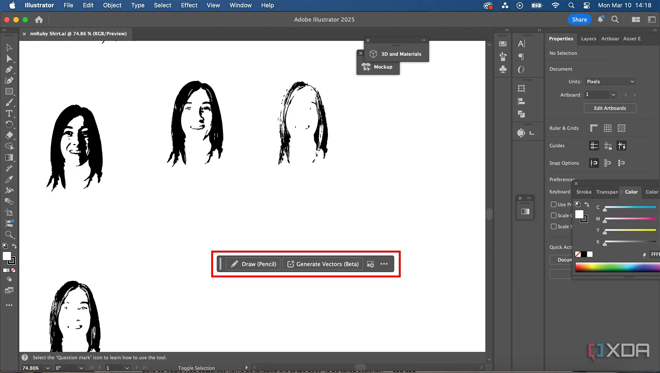 Giao diện Adobe Illustrator với thanh tác vụ ngữ cảnh