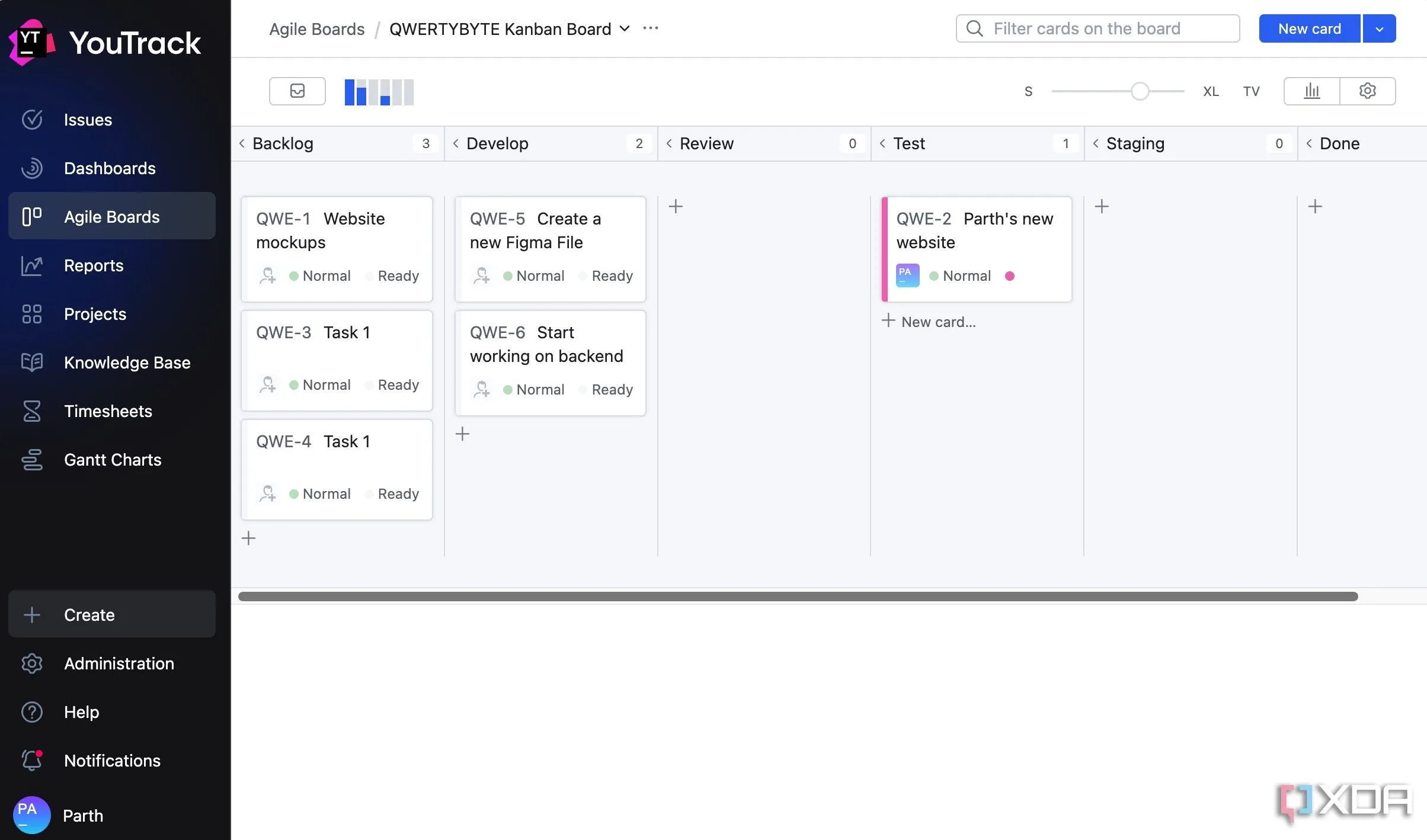 Giao diện bảng Kanban trong YouTrack giúp trực quan hóa các giai đoạn của một dự án công việc cá nhân