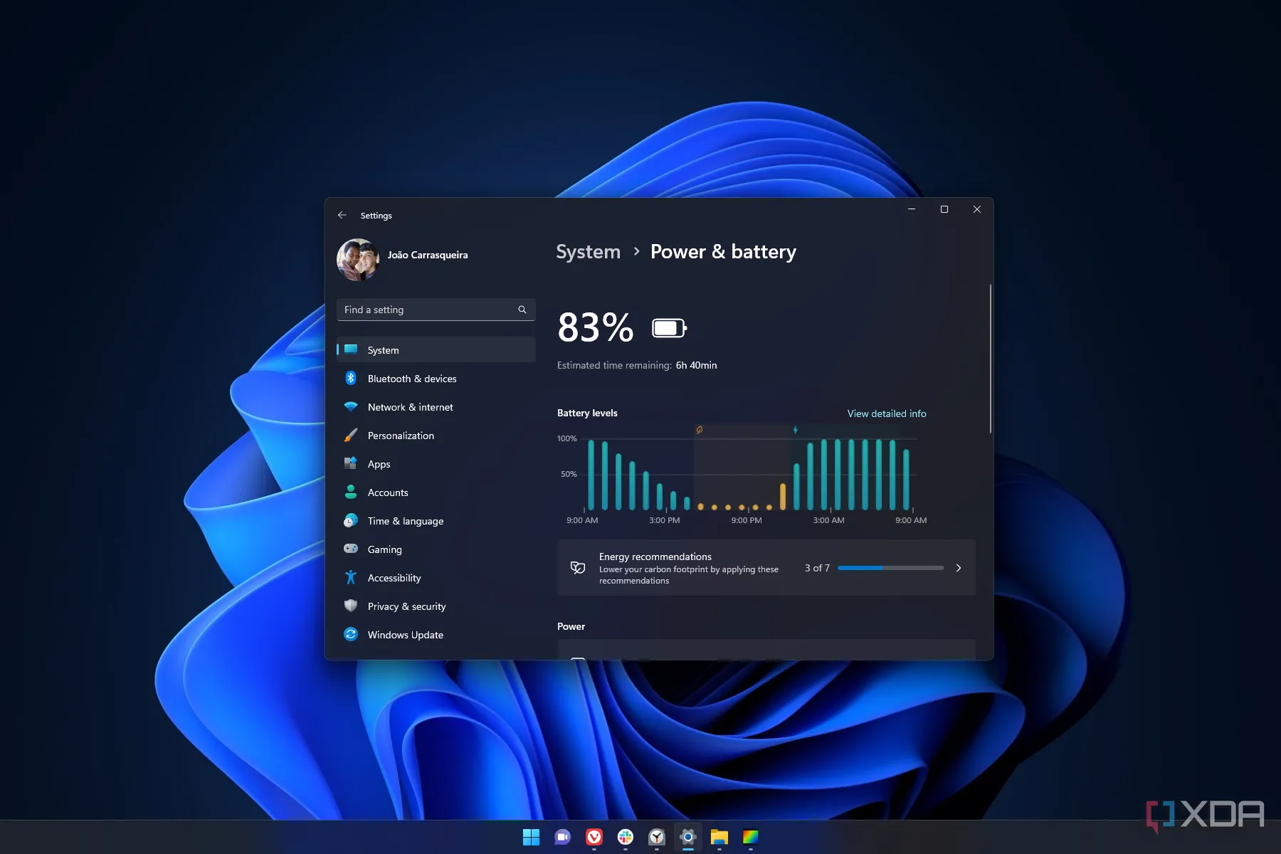 Giao diện cài đặt pin trên Windows 11, nơi người dùng có thể tối ưu thời lượng sử dụng cho laptop