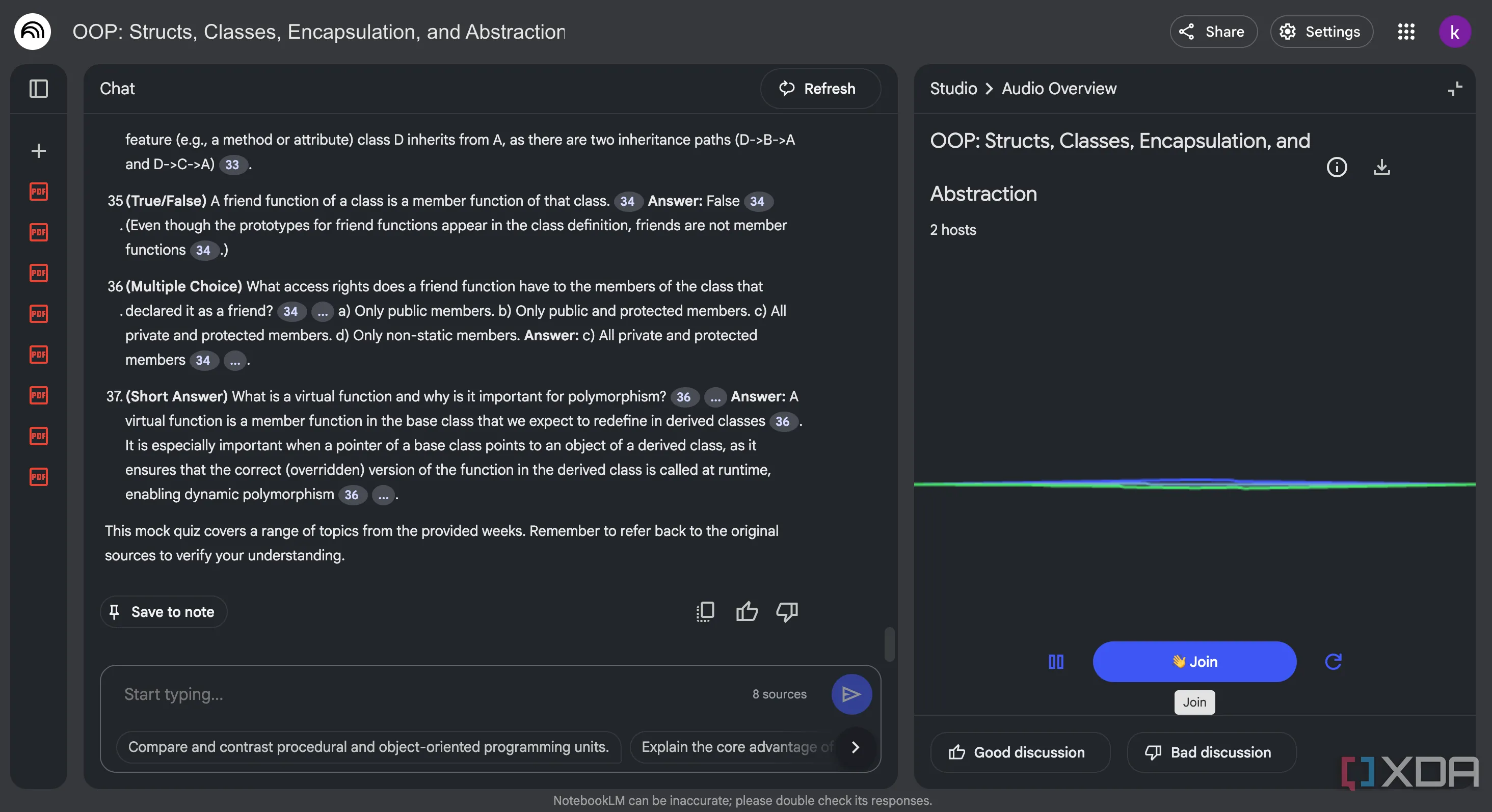 Giao diện chế độ tương tác (Interactive mode) của NotebookLM hiển thị tính năng hỏi đáp trong podcast.