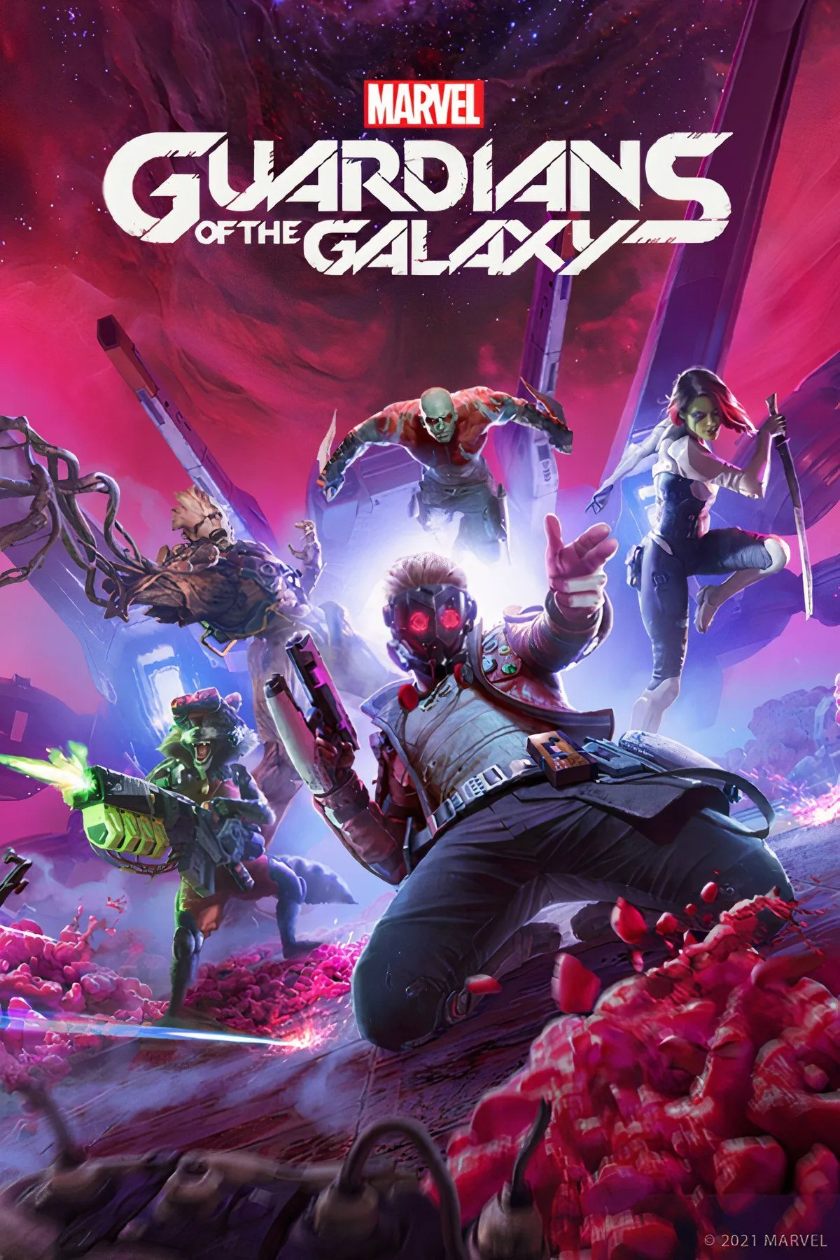 Giao diện chiến đấu trong game Marvel's Guardians of the Galaxy với các nhân vật chính
