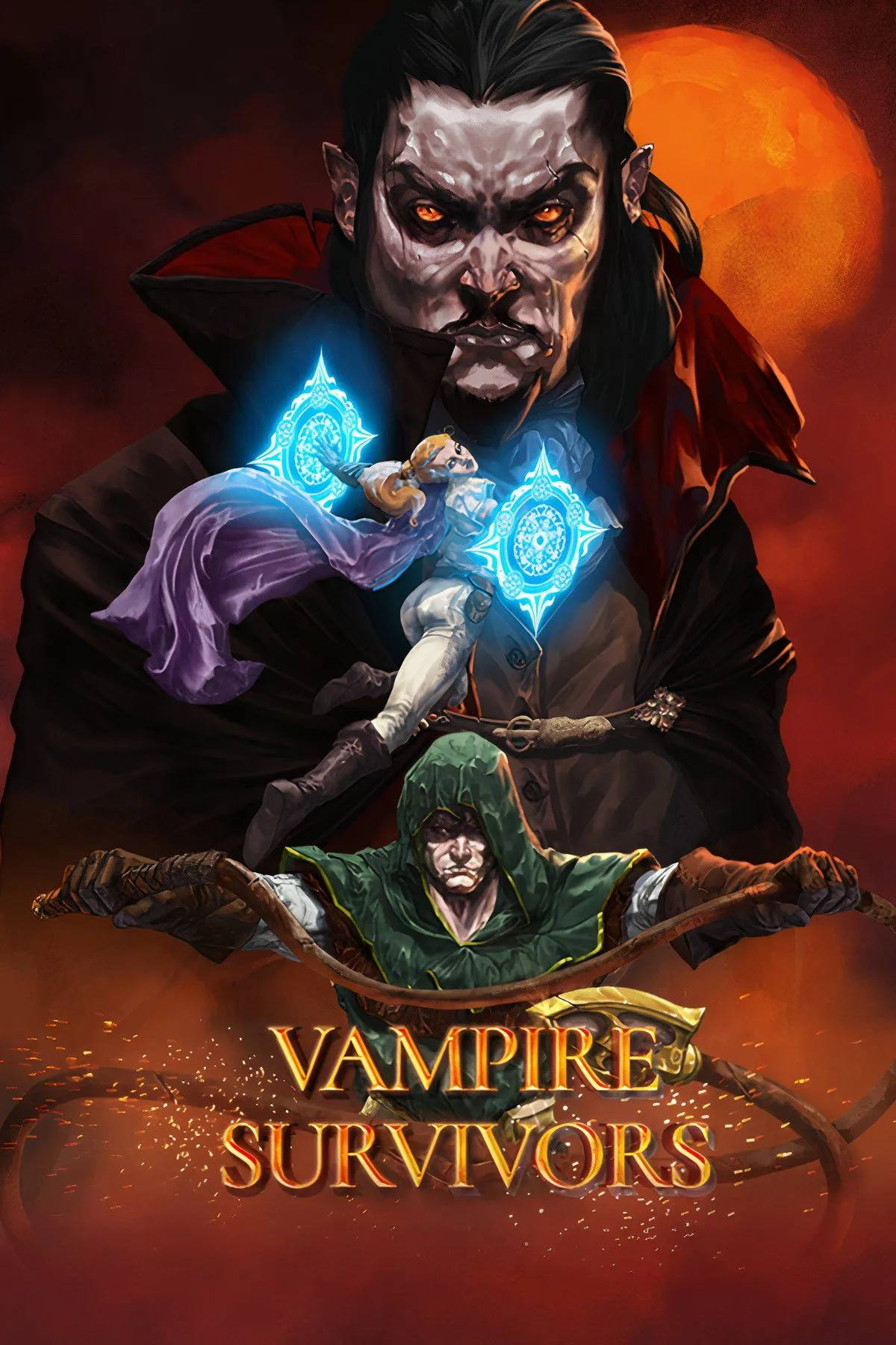 Giao diện chiến đấu trong Vampire Survivors, với vô số kẻ thù và đạn bay.