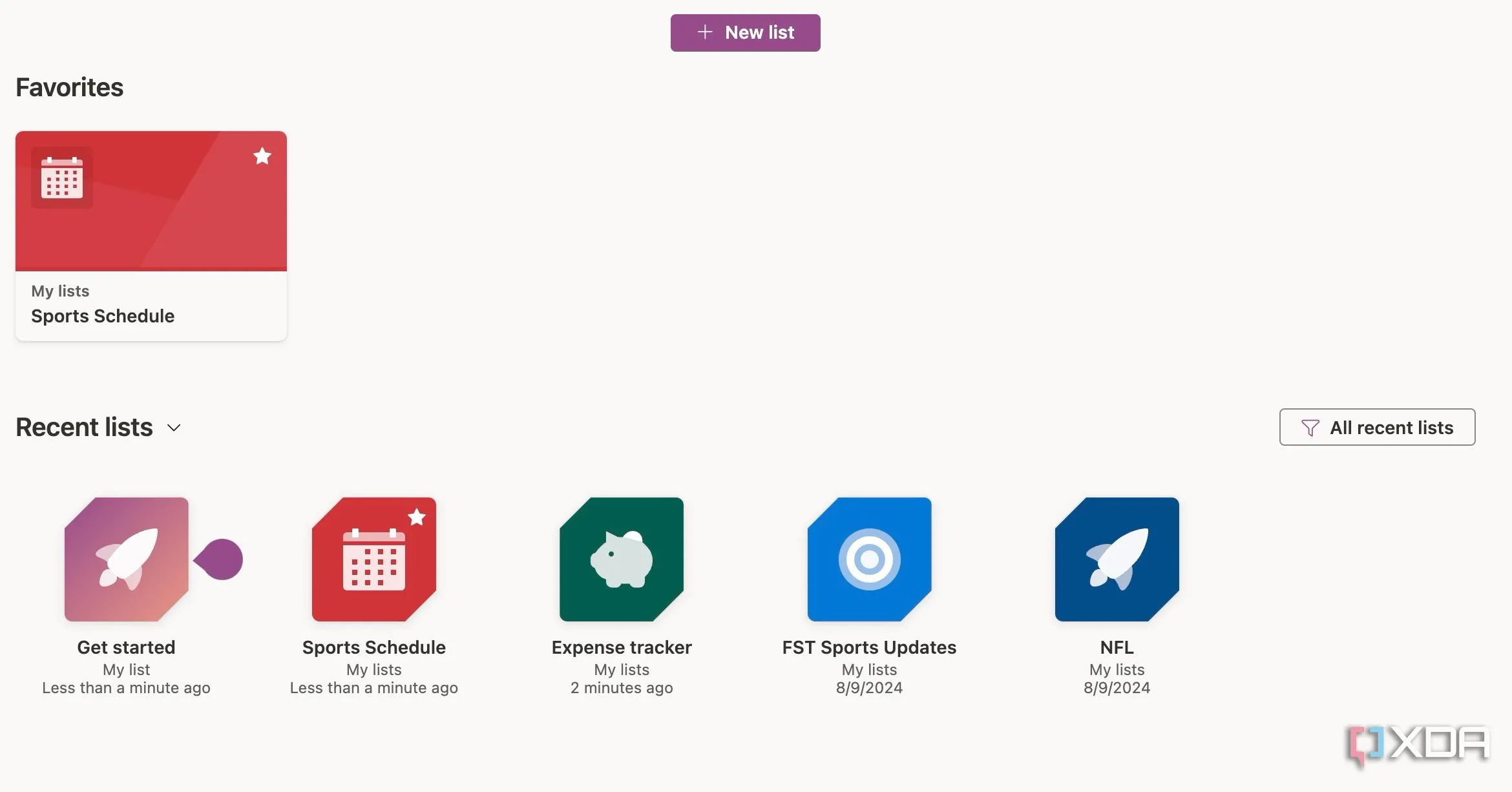 Giao diện chính Microsoft Lists và nút &quot;Tạo danh sách mới&quot;