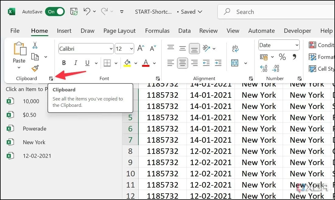 Giao diện Clipboard của Excel giúp sao chép nhiều mục