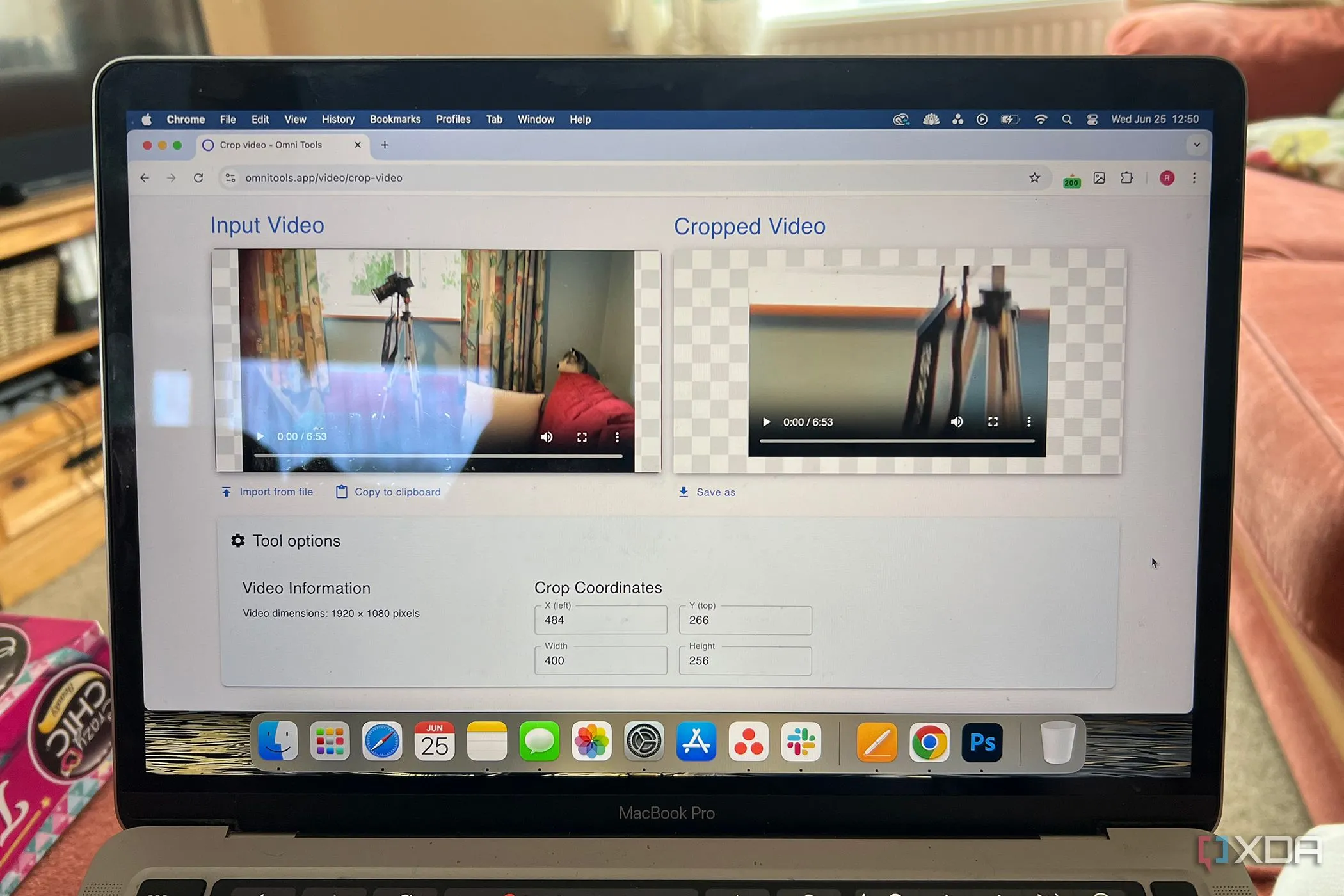Giao diện công cụ cắt khung hình video của Omni Tools
