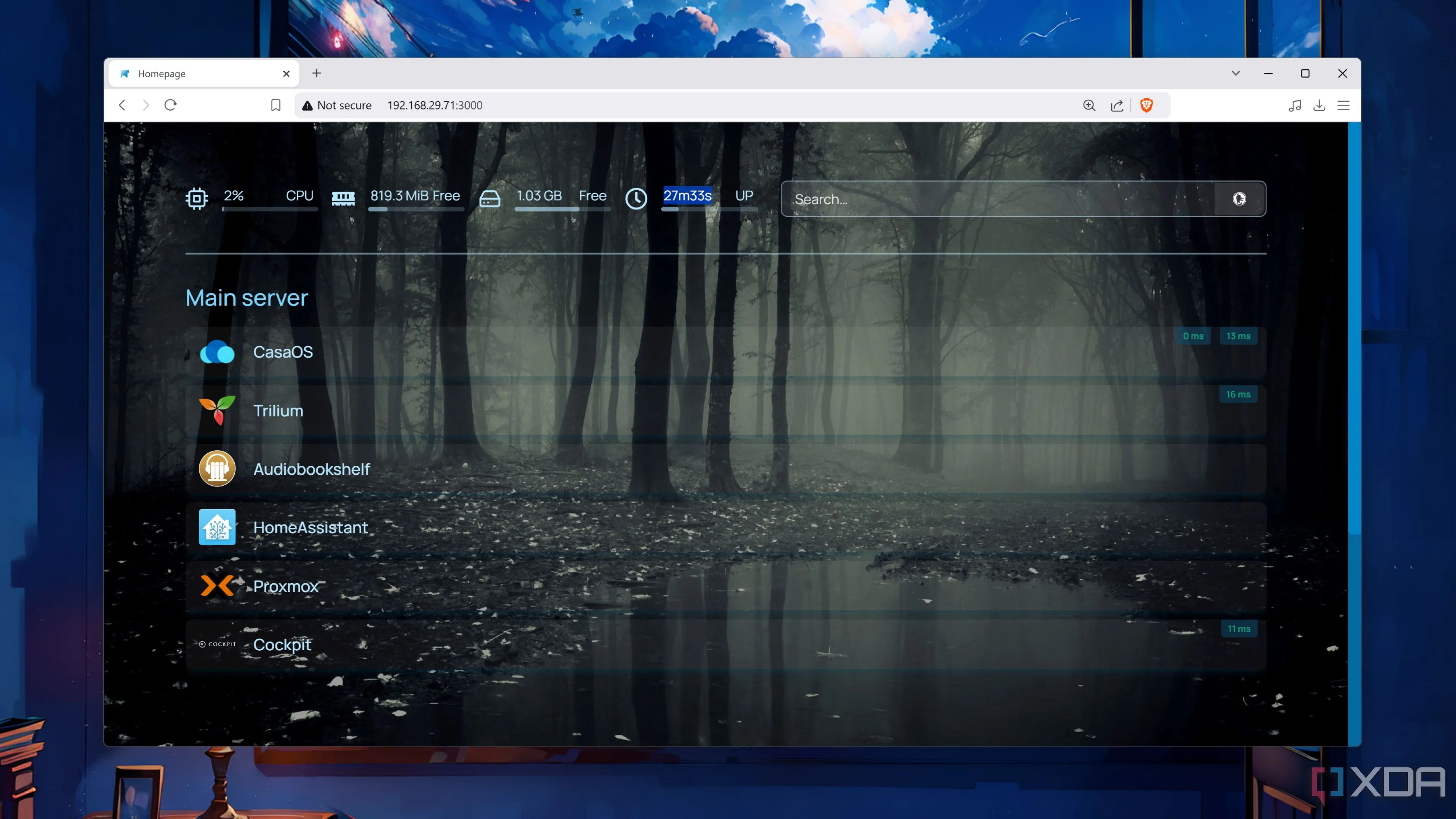 Giao diện Dashboard của Homepage trên Raspberry Pi