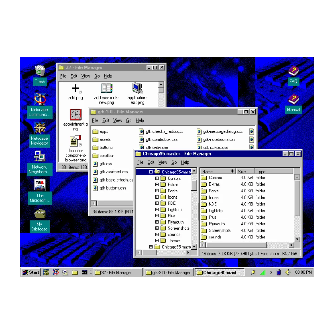 Giao diện desktop của Chicago95, tái hiện chân thực phong cách Windows 95 trên nền Linux