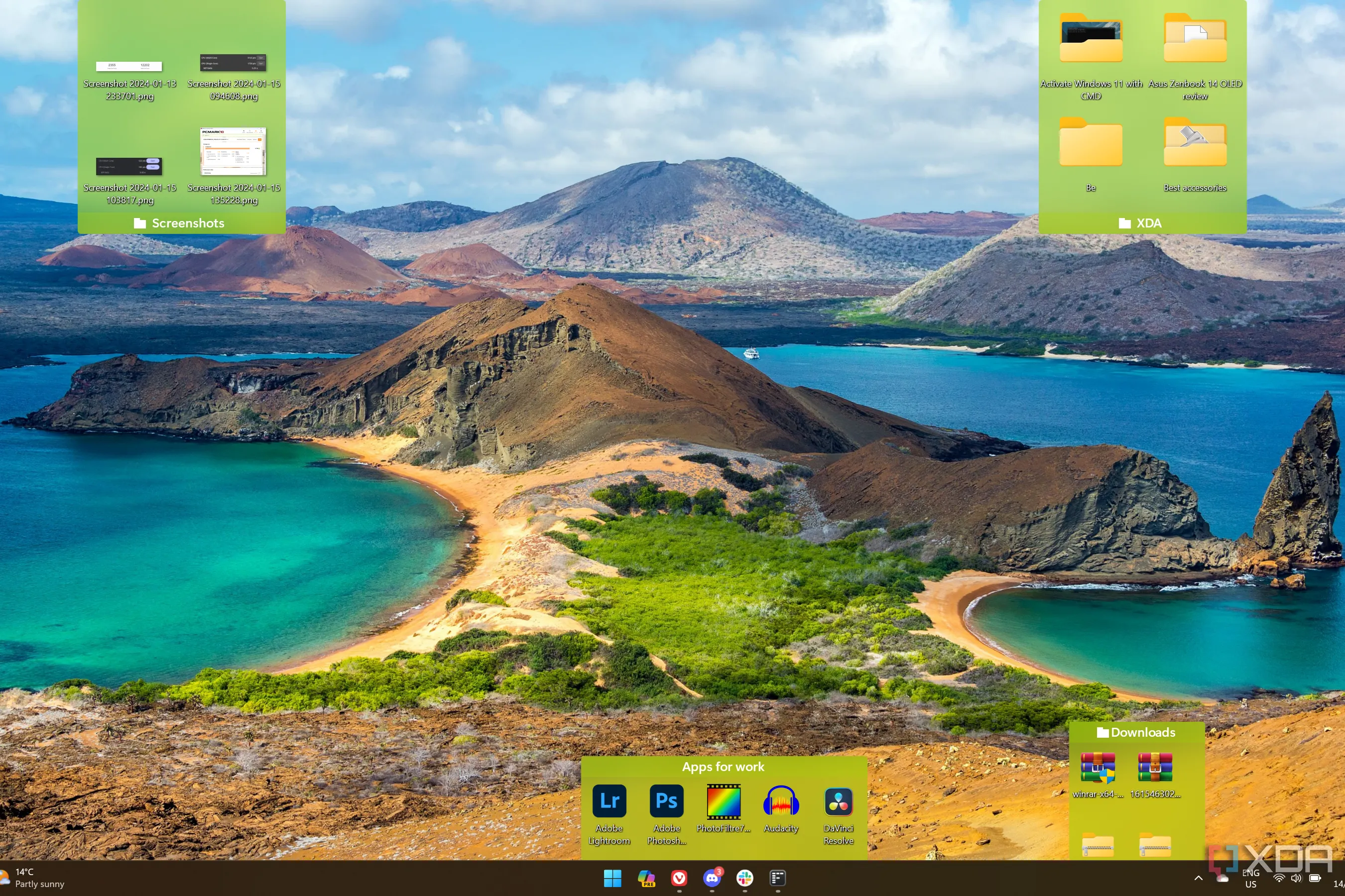 Giao diện desktop Windows 11 được tổ chức gọn gàng với Fences 6 và các khu vực chứa biểu tượng