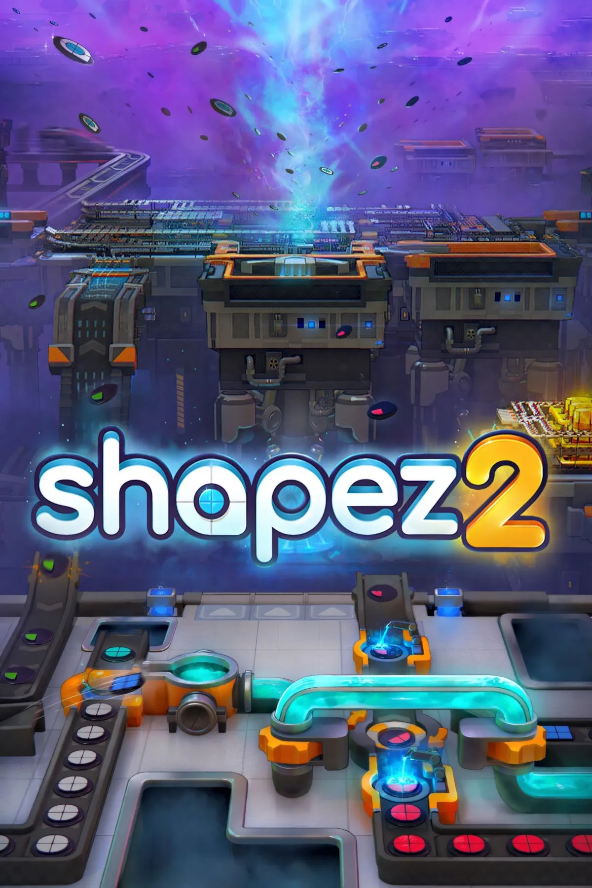 Giao diện game Shapez 2 với các hình khối hình học được vận chuyển trên băng chuyền
