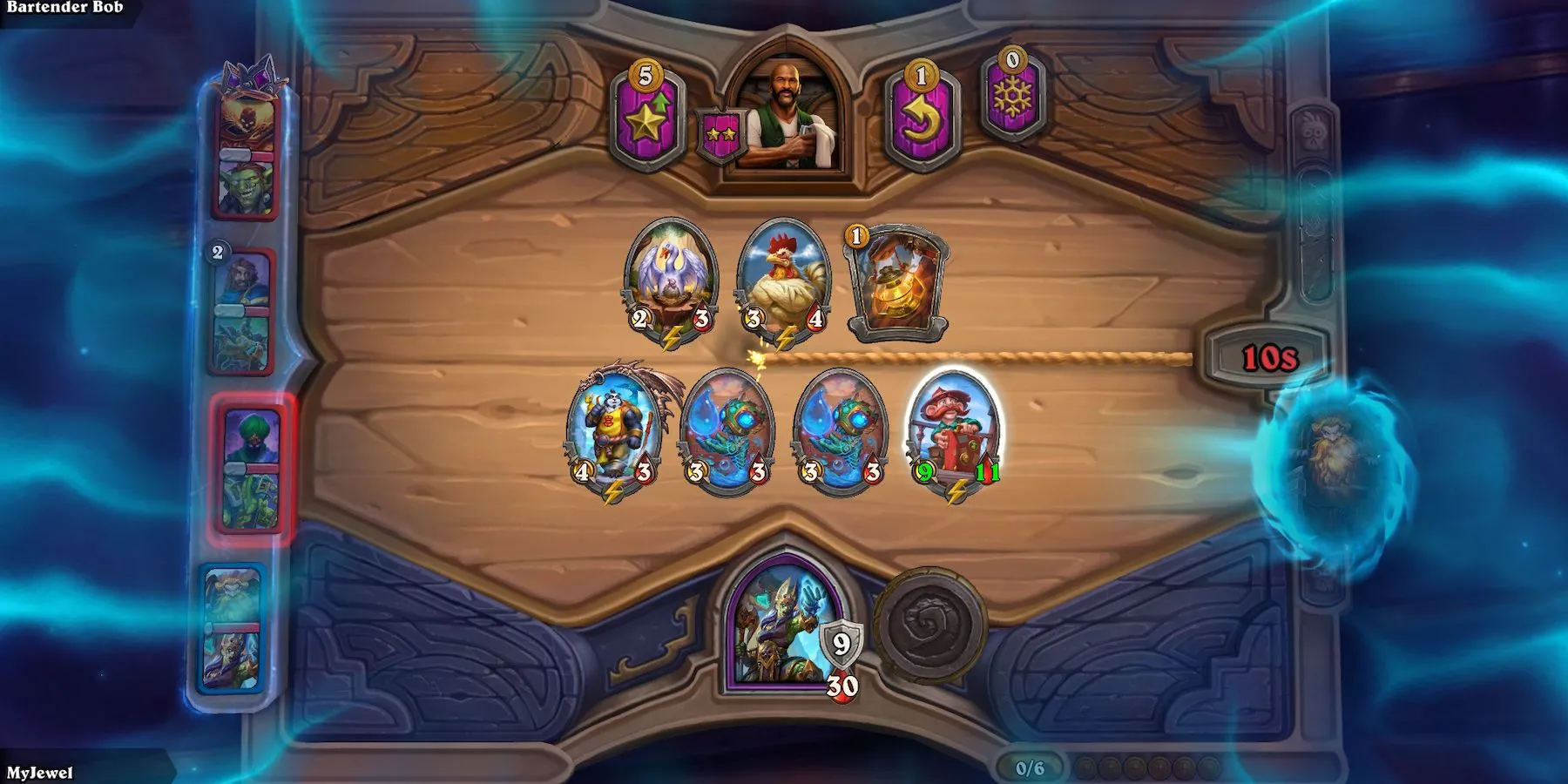 Giao diện gameplay Hearthstone Battleground Duos với các lá bài và nhân vật