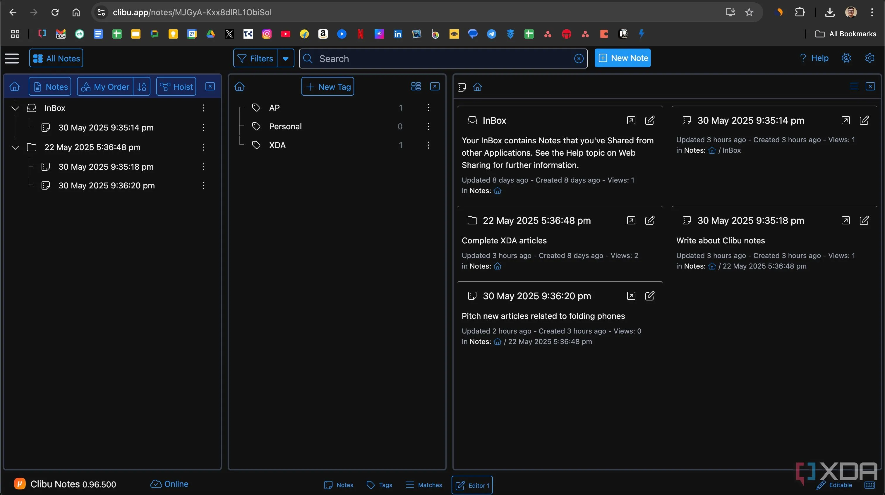 Giao diện hiển thị ghi chú dạng lưới (Grid view) trong ứng dụng Clibu Notes