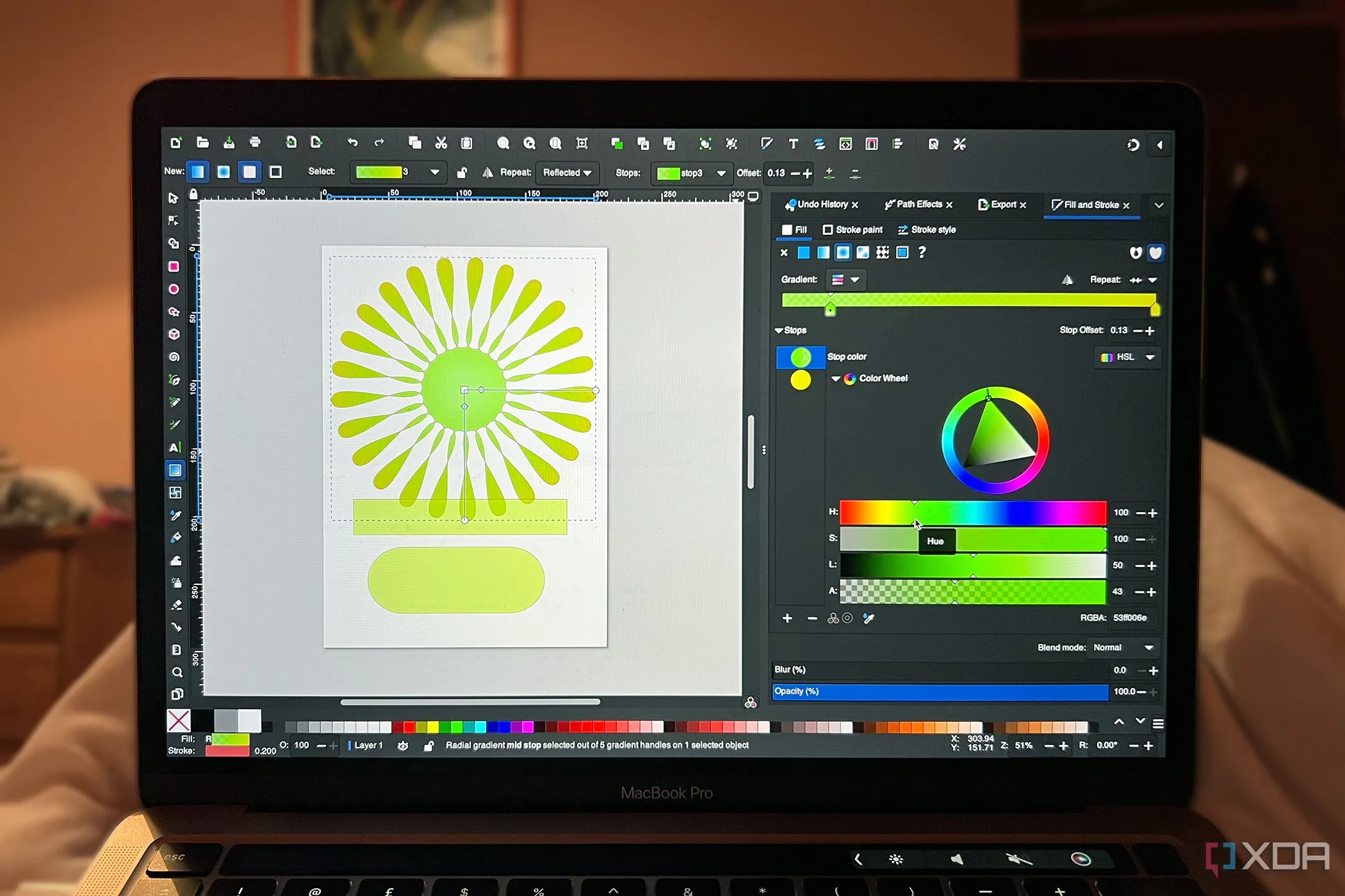 Giao diện Inkscape đang chỉnh sửa tài liệu với đồ họa vector trên MacBook, minh họa khả năng chỉnh sửa PDF