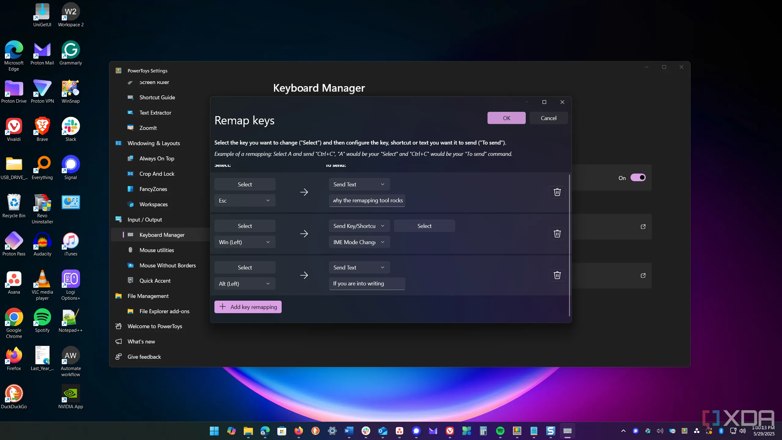 Giao diện Keyboard Manager của PowerToys cho phép tùy chỉnh và gán lại chức năng các phím trên bàn phím Windows.