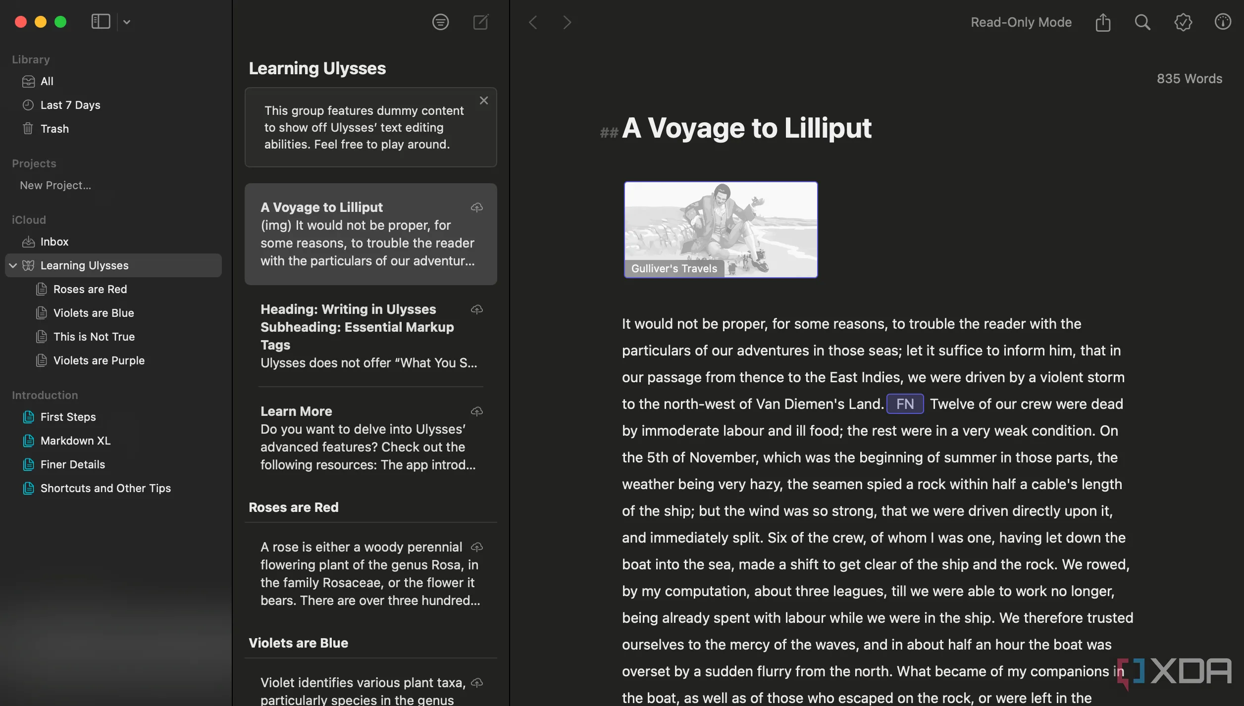 Giao diện làm việc của Ulysses, ứng dụng Markdown cao cấp cho người dùng Apple