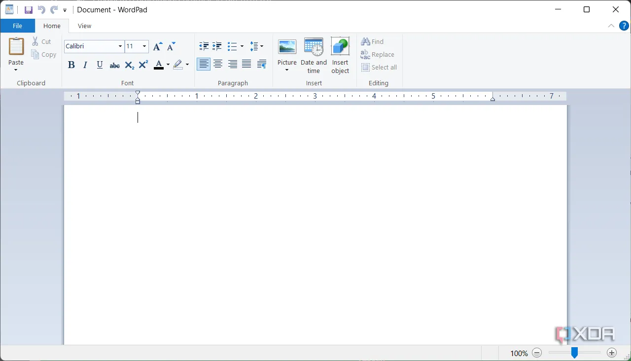 Giao diện Microsoft WordPad hiển thị văn bản với các tùy chọn định dạng cơ bản