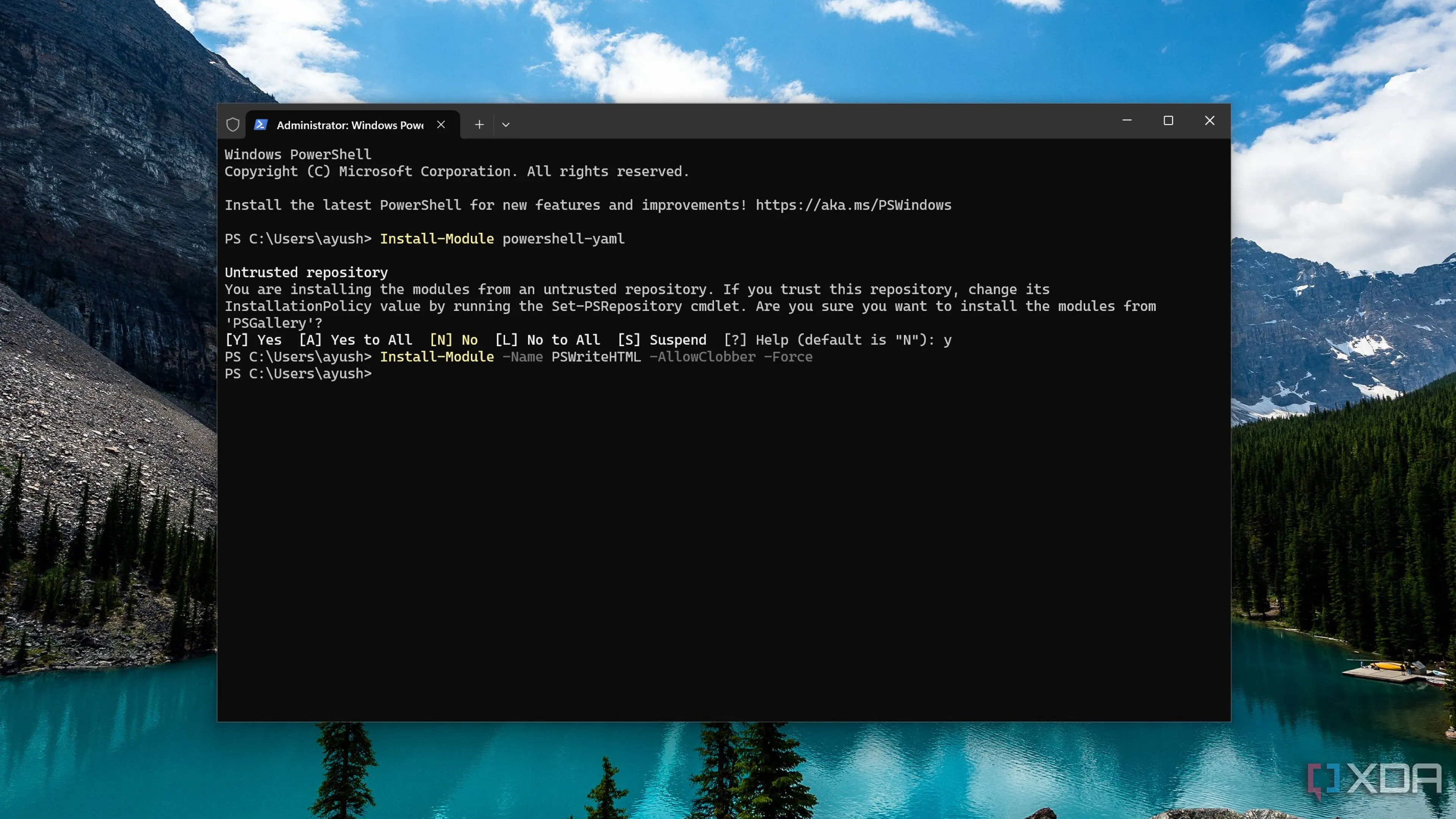 Giao diện module powershell-yaml đang hoạt động trong PowerShell