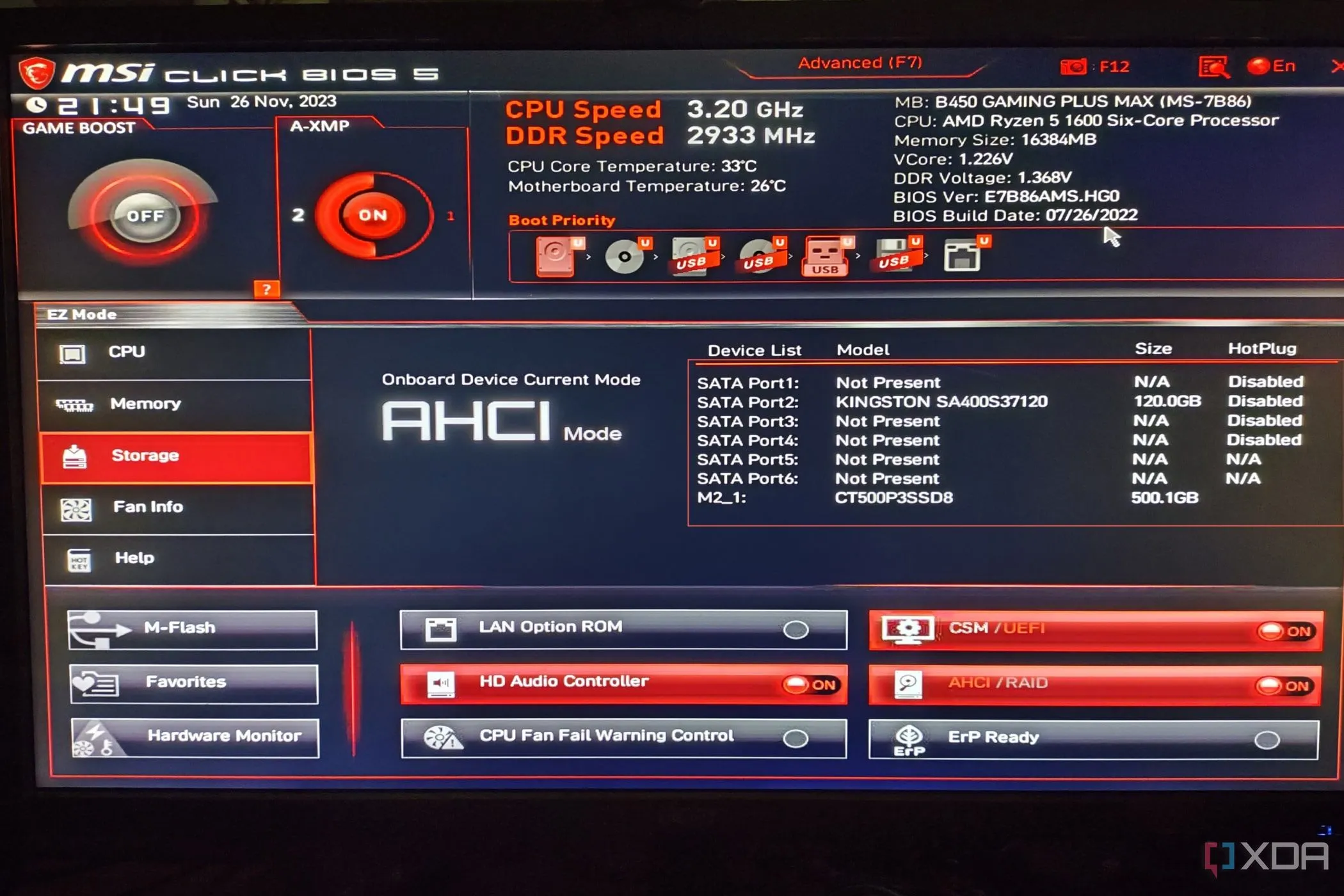 Giao diện MSI Click BIOS 5, nơi người dùng có thể quản lý cài đặt ổ đĩa lưu trữ, minh họa tầm quan trọng của BIOS đối với phần cứng PC.