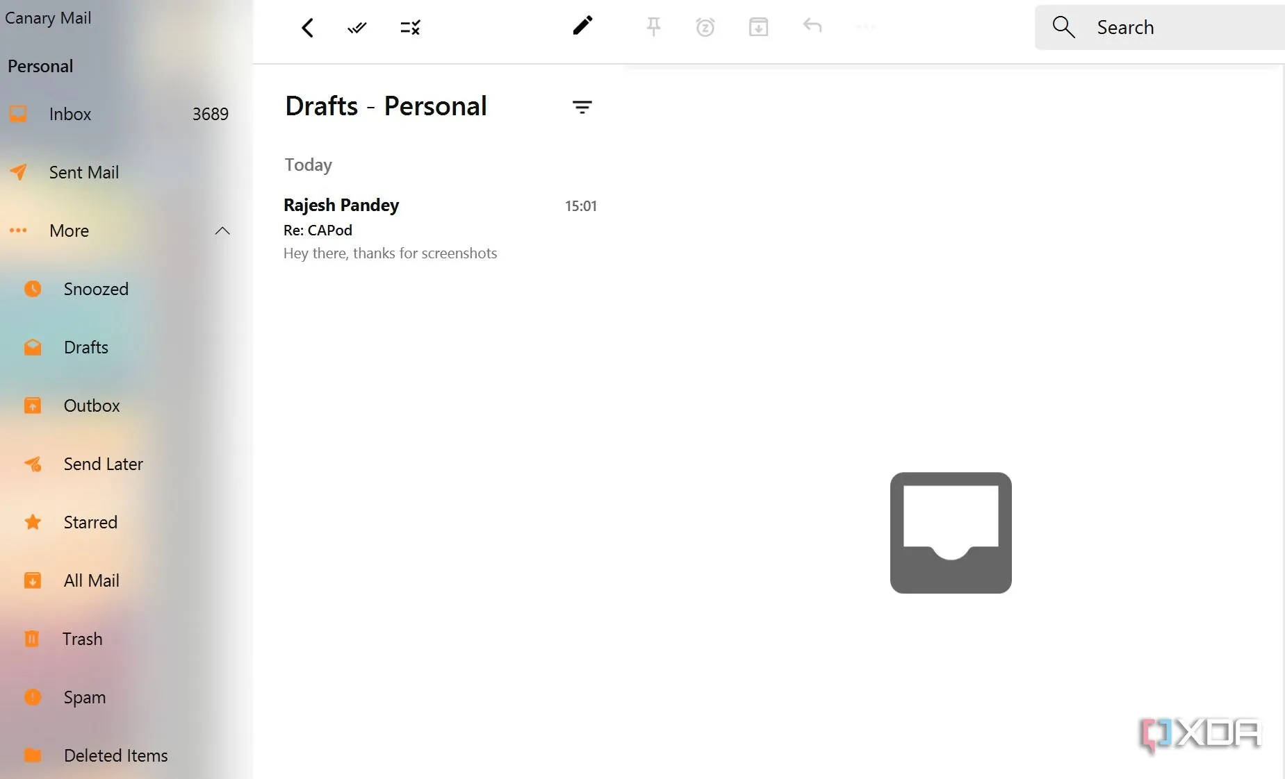 Giao diện người dùng tối giản và sạch sẽ của Canary Mail