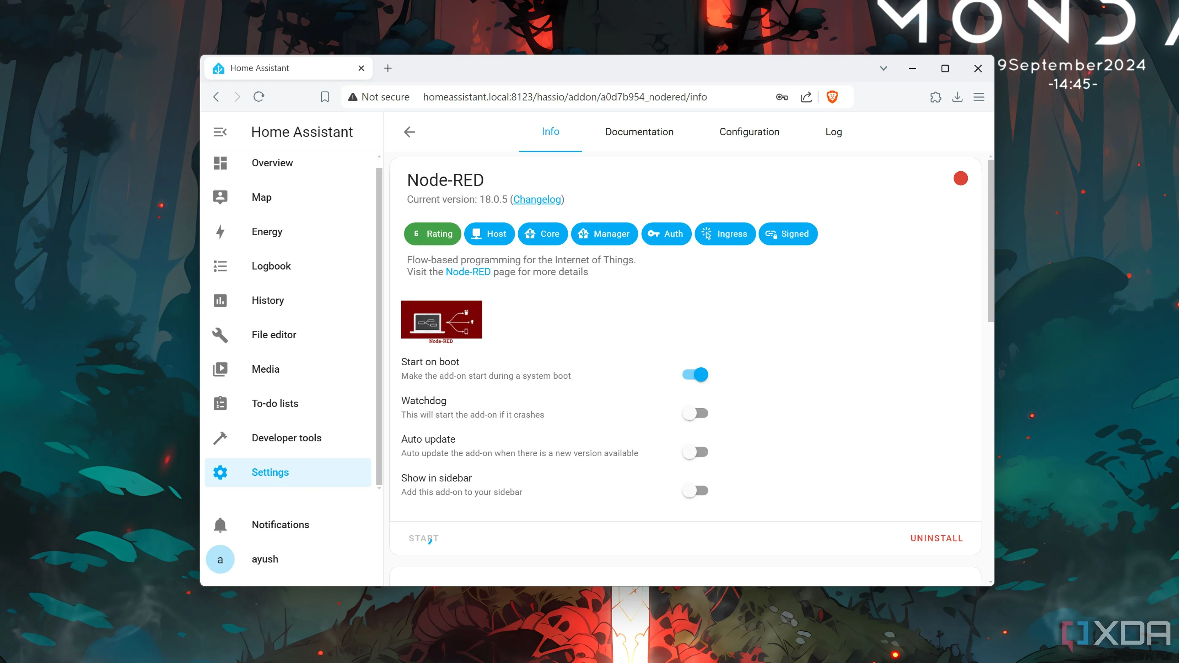 Giao diện Node-RED chạy dưới dạng add-on trong Home Assistant để tự động hóa