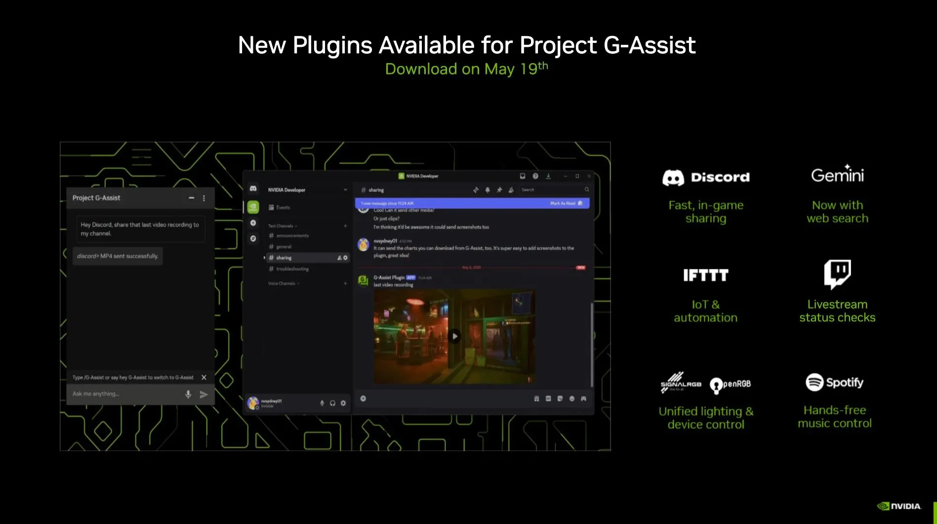 Giao diện Nvidia G-Assist hiển thị các tùy chọn điều khiển GPU và phân tích hiệu suất, minh họa tính năng mới thông qua plugin.